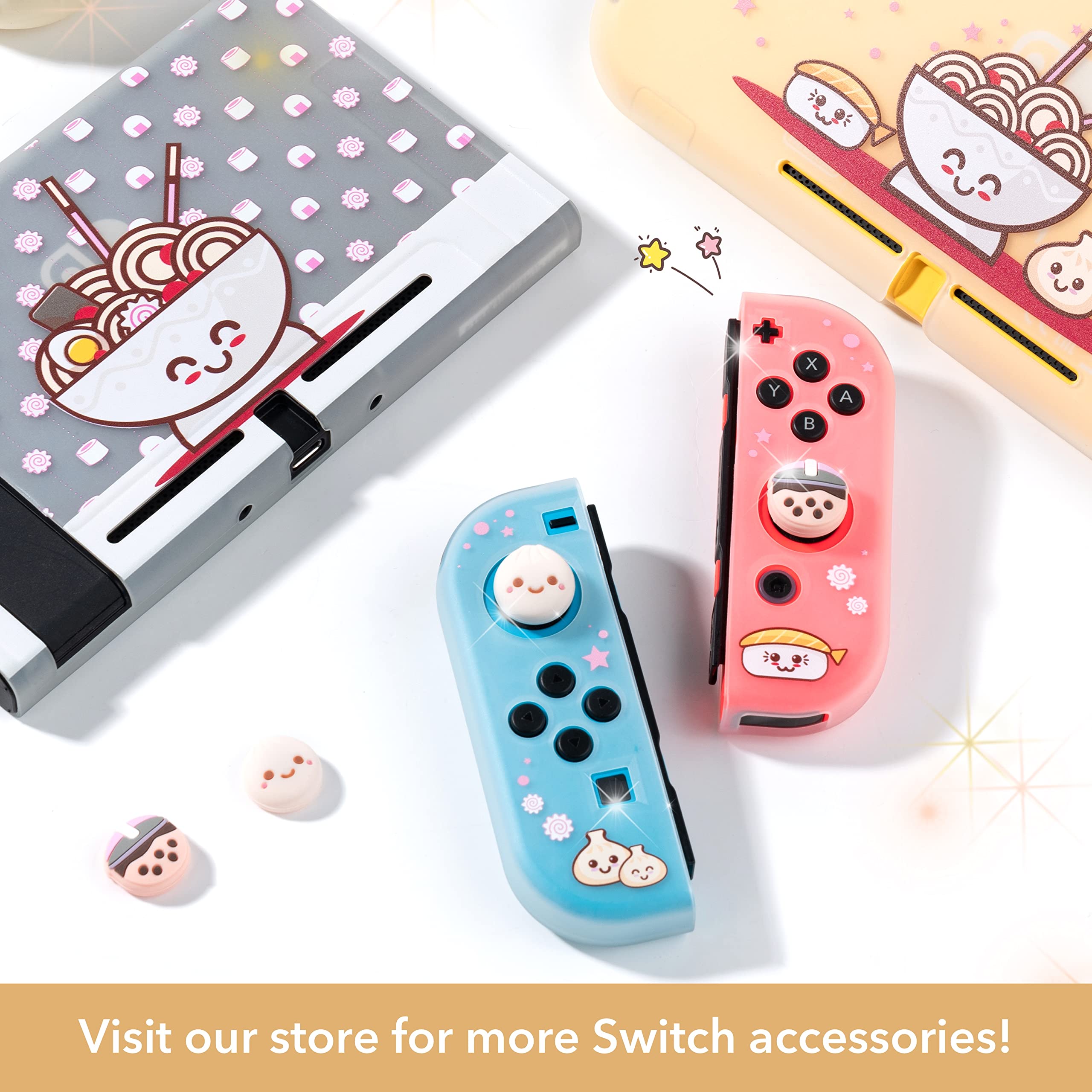 BelugaDesign Cute Kawaii Pastel Ramen Sushi Nintendo Switch Case | Japanese Food Themed Protective Cover for Switch & Switch Lite (Clear) | Perfect for Gaming, Travel & Anime Lovers