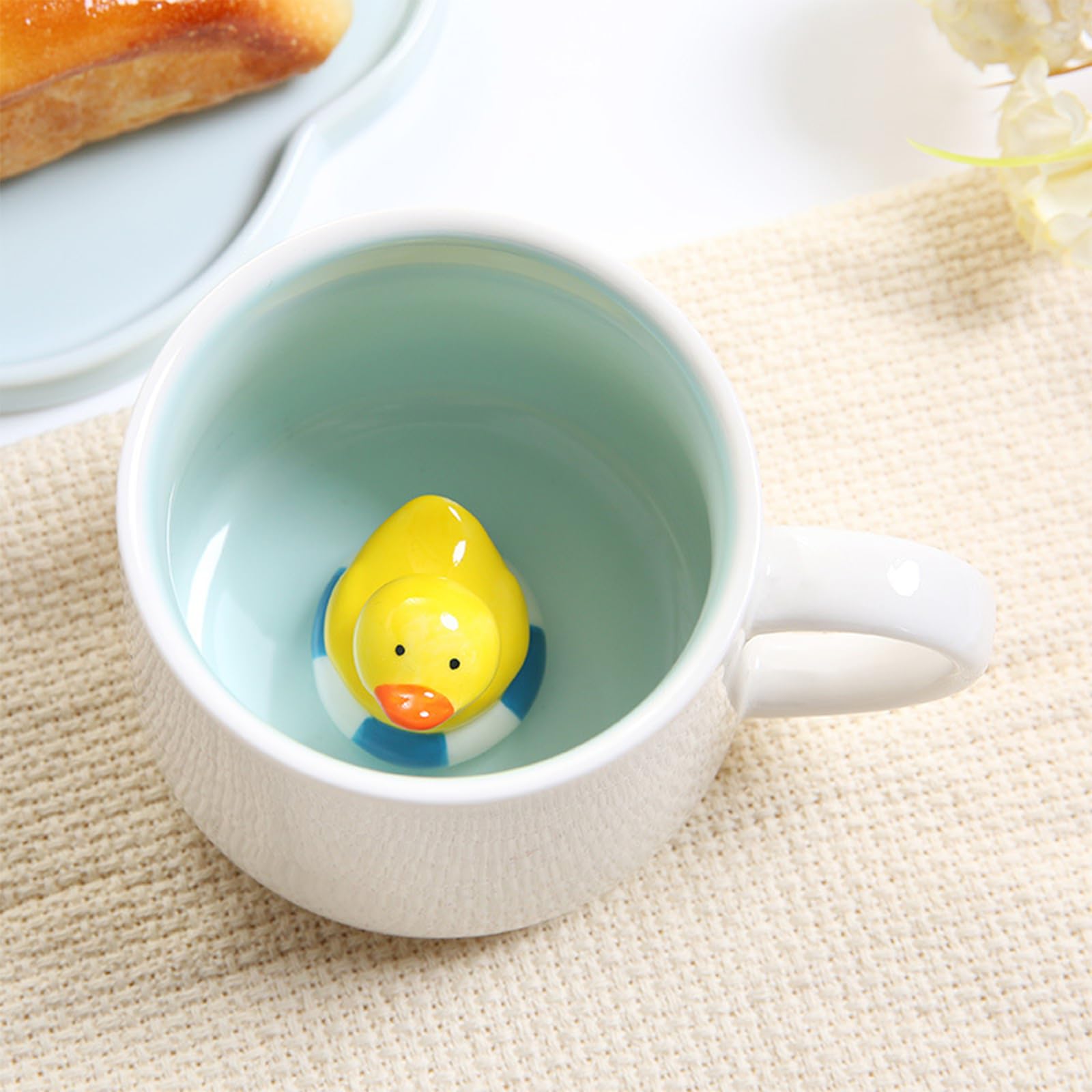 Funny Duck Inside Ceramic Coffee Mug - 12oz Cute Animal Tea Cup with Handle & Spoon - Perfect Gift for Women, Friends, Birthday - Ideal for Home, Office & Coffee Lovers
