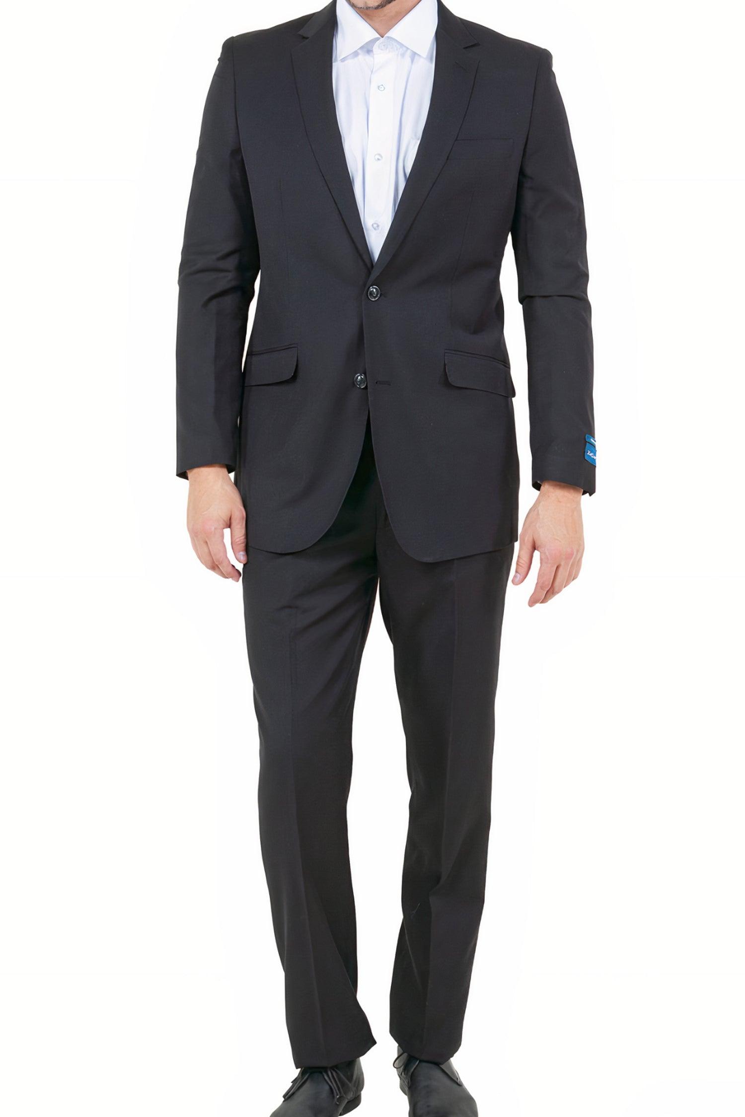 ZeGarie Collection: Modern Fit Solid Black Wool Two Piece Suit for Men - Business Formal, Wedding & Special Occasions