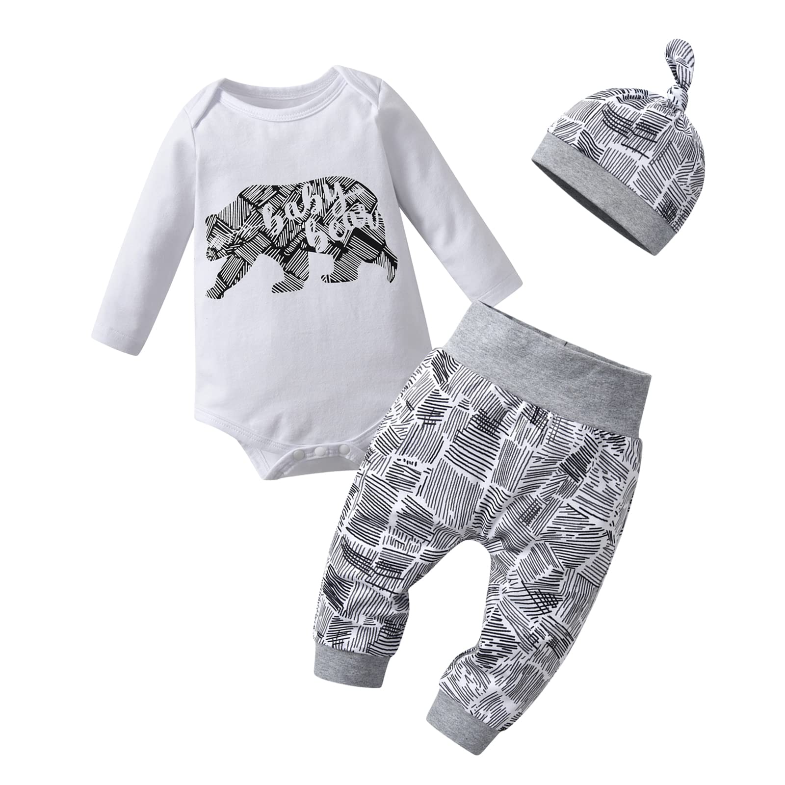 Newborn Baby Boy Clothes Set - 3PC Long Sleeve Bodysuit, Pants & Hat Outfit | Soft Cotton Infant Outfits for Newborns 0-3 Months | Perfect for Photoshoots, Gifts & Daily Wear