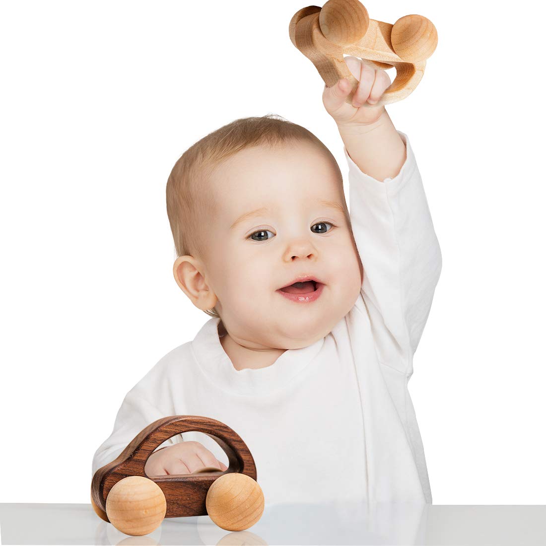 Personalized Wooden Toy Car Set - 2pc Montessori Baby Rattles, Natural Wood Toddler Gift for Boys & Girls - Perfect for Early Learning, Sensory Play & Baby Shower Gifts