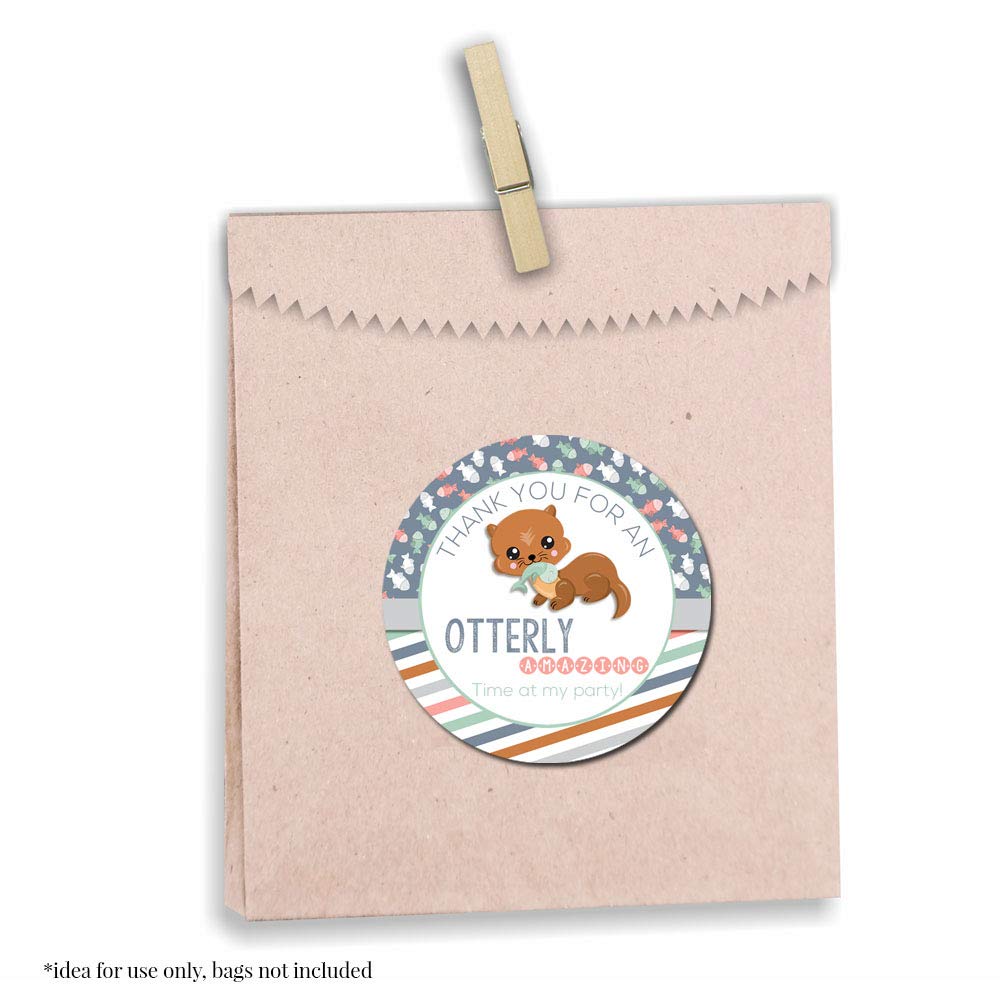 Cute Otter Themed Thank You Stickers for Kids - 40 Pack 2 Inch Round Party Labels by AmandaCreation - Perfect for Birthday Favors, Envelope Seals, Goodie Bags & Scrapbooking
