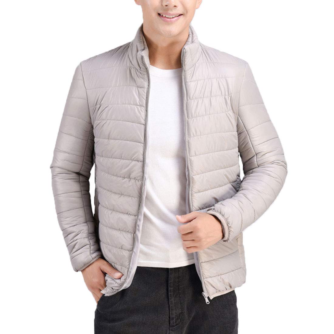 HZCX FASHION Men's Stand Collar Quilted Down Puffer Jacket - Winter Warm Padded Coat for Outdoor Activities, Hiking & Casual Wear
