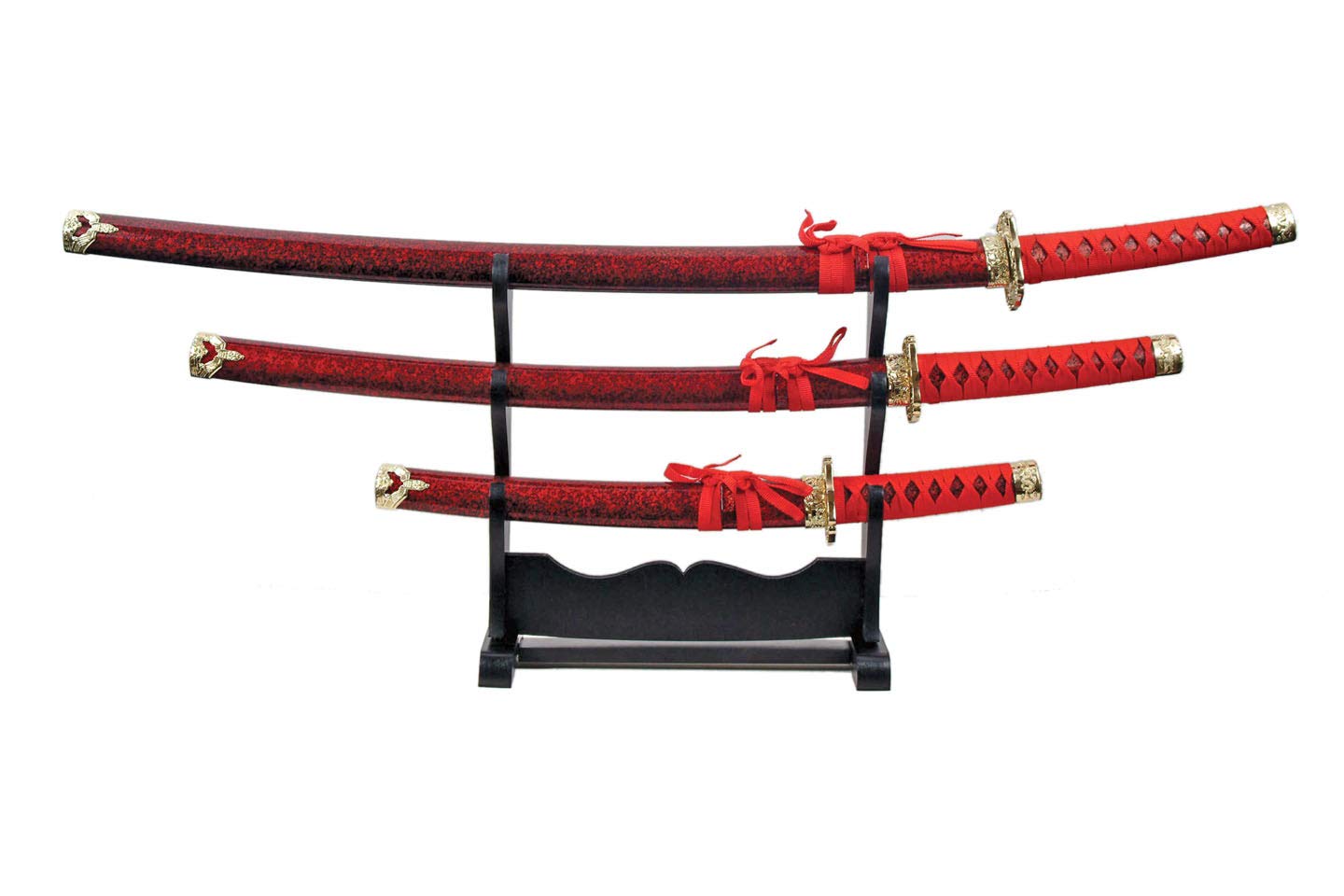 Authentic Red Samurai Sword Set - Handmade Japanese Katana with Display Stand - Perfect for Cosplay, Martial Arts Training & Home Decor