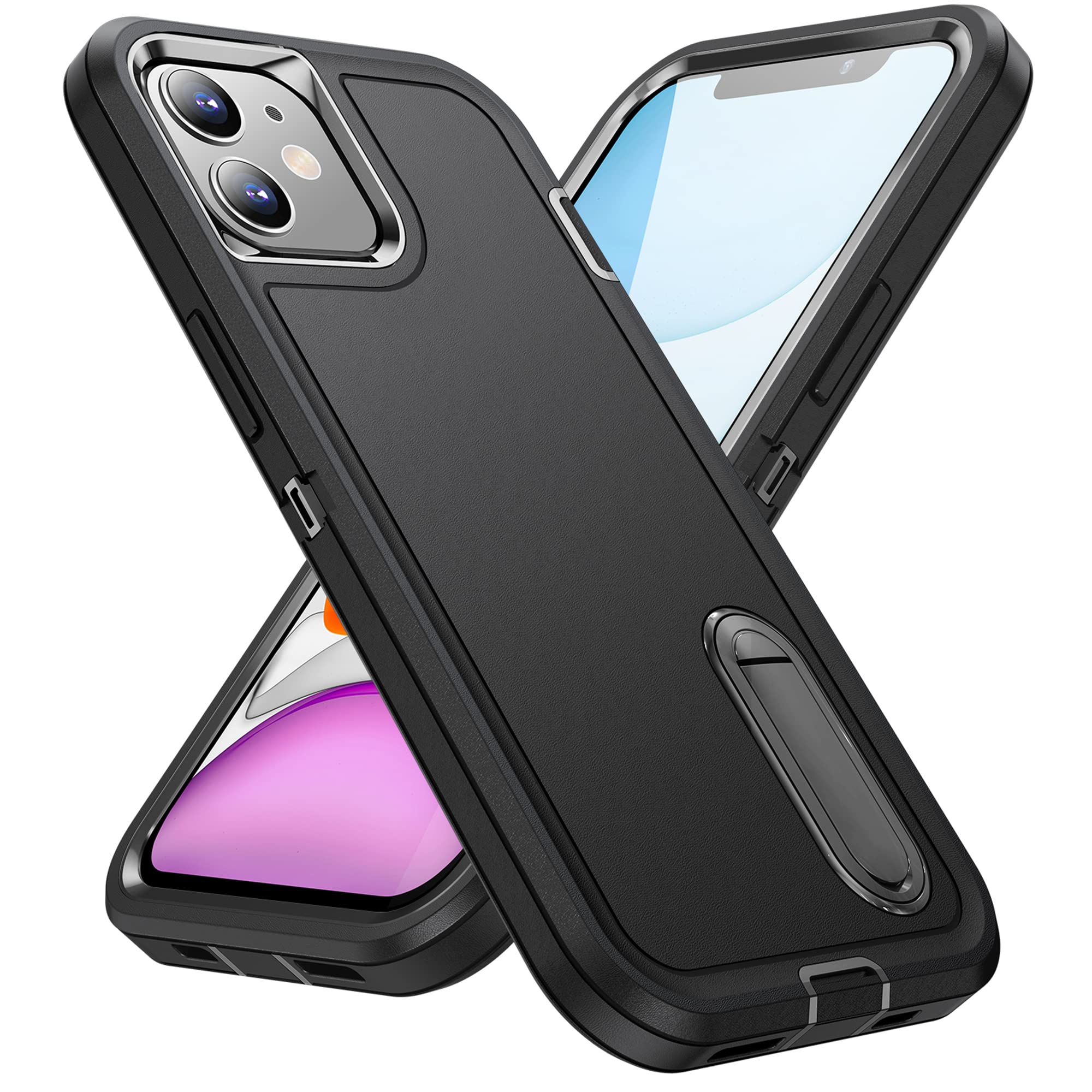 BaHaHoues Shockproof iPhone 11 Case with Built-in Kickstand - Military Grade Protective Cover for iPhone 11 6.1 inch | Dustproof, Drop Proof | Perfect for Outdoor Activities, Travel & Daily Use (Black)