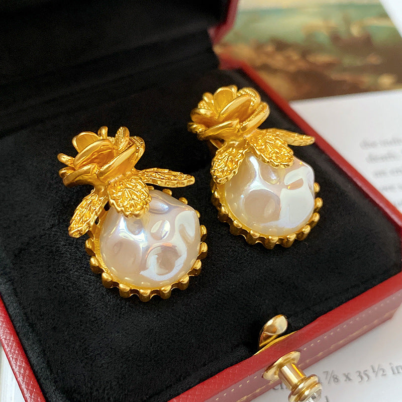 Baroque Pearl Flower Stud Earrings for Women - 925 Sterling Silver Floral Pearl Earrings | HE12445 | Elegant Gift for Wedding, Party & Daily Wear