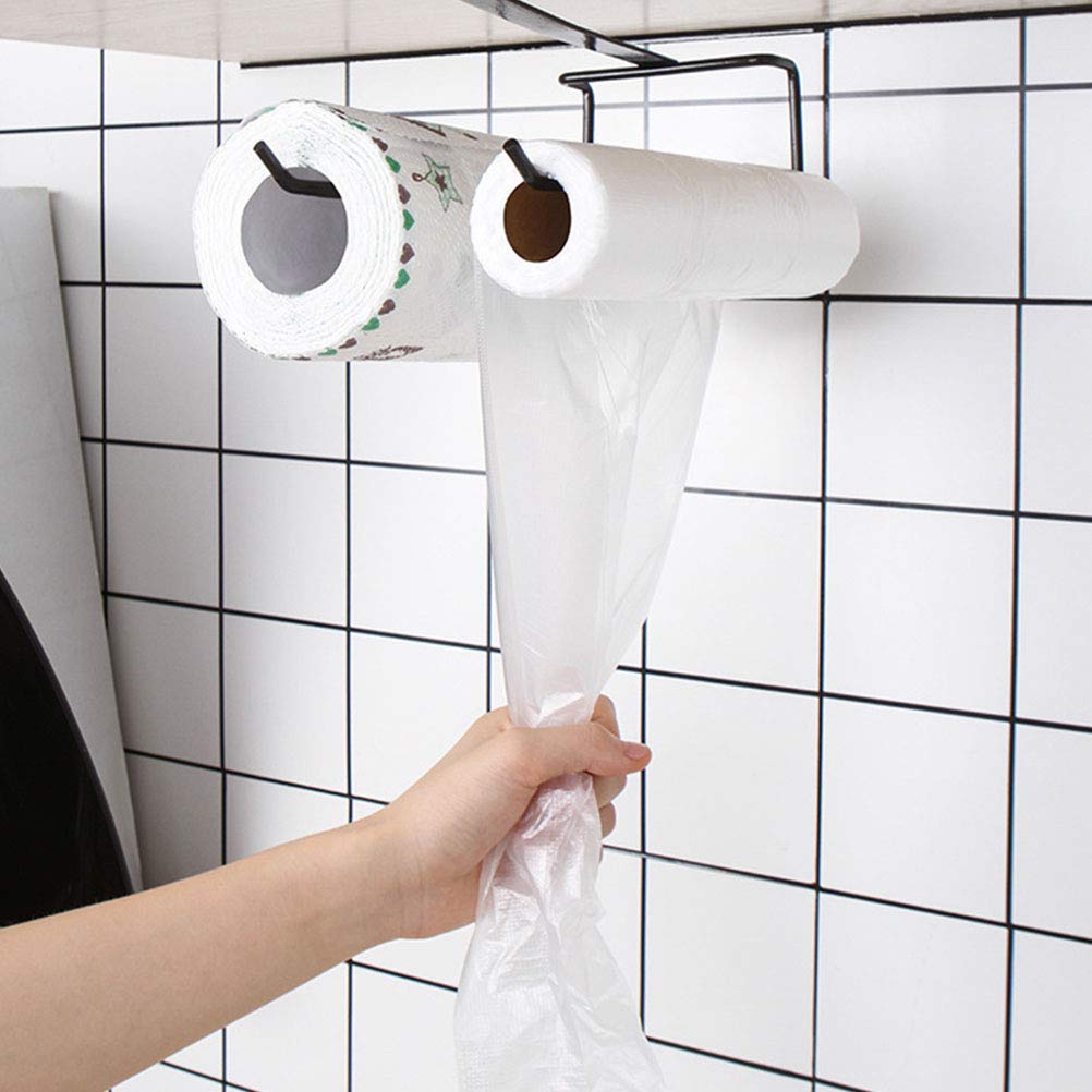 2-Pack No Punch Under Cabinet Paper Towel Holder & Toilet Tissue Organizer - Space-Saving Kitchen Storage for Paper Towels, Plastic Wrap & More - Perfect for Under Sink, Pantry or Cabinet Door Organization