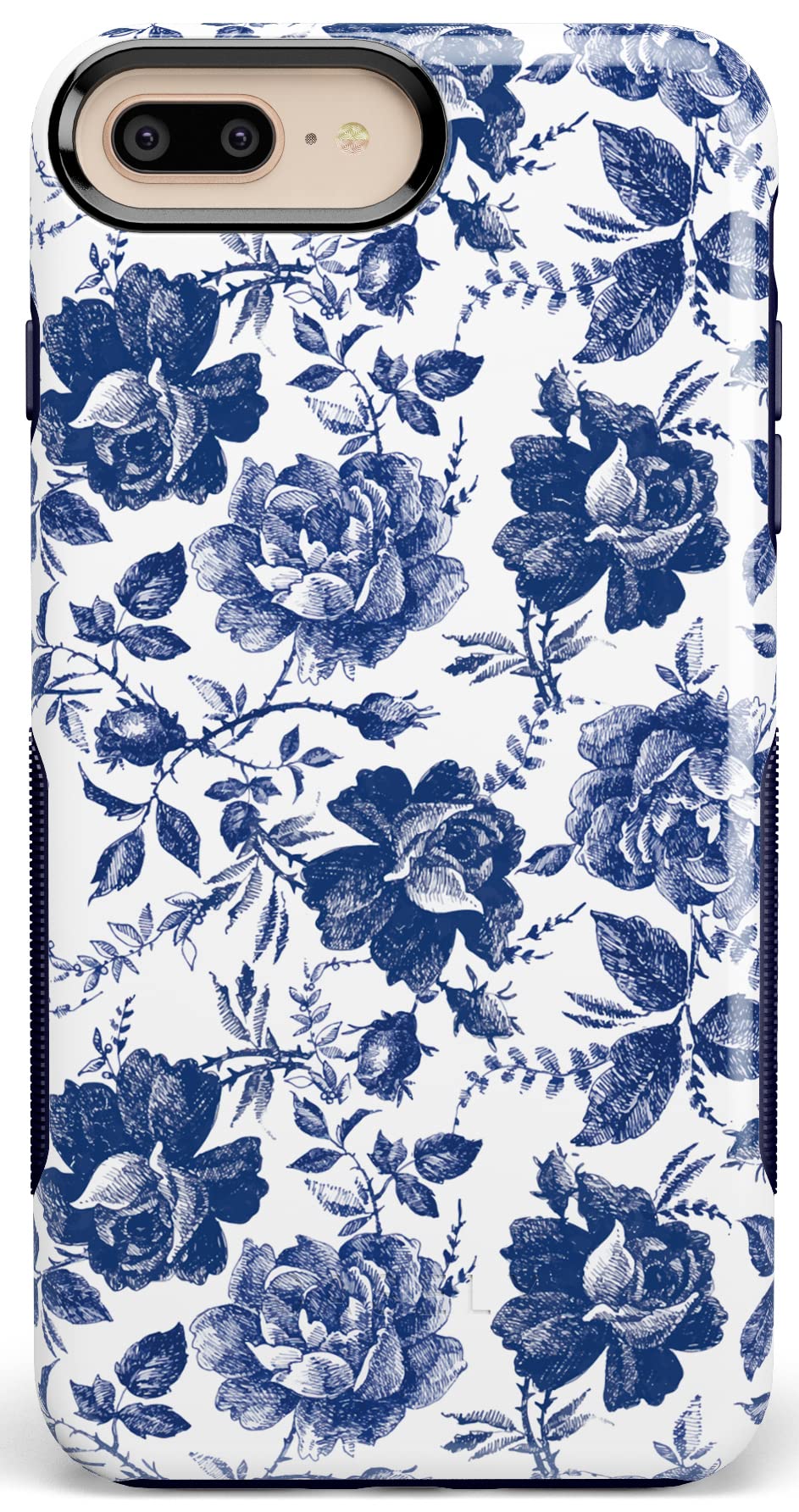 Casely iPhone 6/7/8 Plus Floral Phone Case - Rose to Fame Design with Blue & White Roses | Slim Protective Cover for Women | Perfect for Everyday Use, Office & Travel