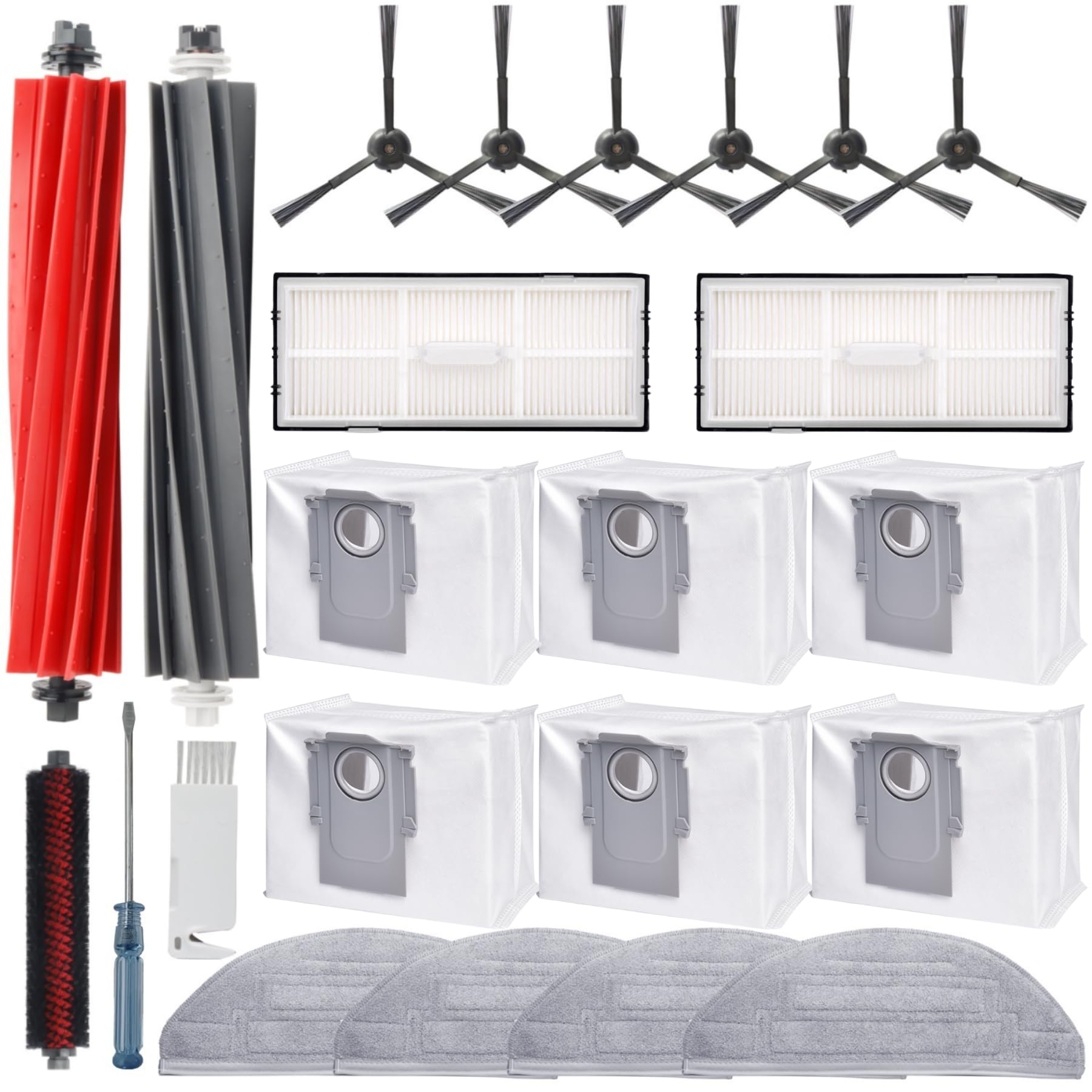 23Pcs Replacement Parts Kit for Roborock S8 Pro Ultra Robot Vacuum - Includes 1 Self-Main Brush, 2 HEPA Filters, 2 Roller Brushes, 4 Mop Pads, 6 Side Brushes & 6 Vacuum Bags - Essential Maintenance Accessories for Optimal Cleaning Performance