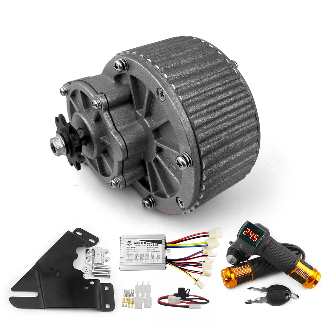 450W Electric Brush Motor Kit with Controller, Throttle Handle & Battery Voltage Display - MY1018 24V DC Motor for E-Bike, Scooter, DIY Electric Vehicle Projects