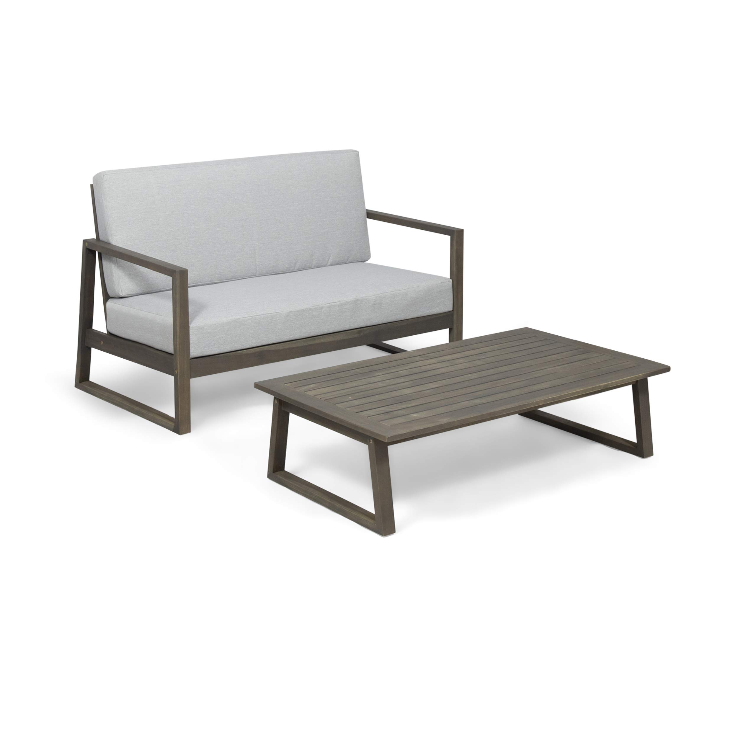 Premium Acacia Wood Outdoor Chat Set with Coffee Table - Gray & Light Gray Finish - Patio, Garden, Backyard Furniture for Relaxing & Entertaining