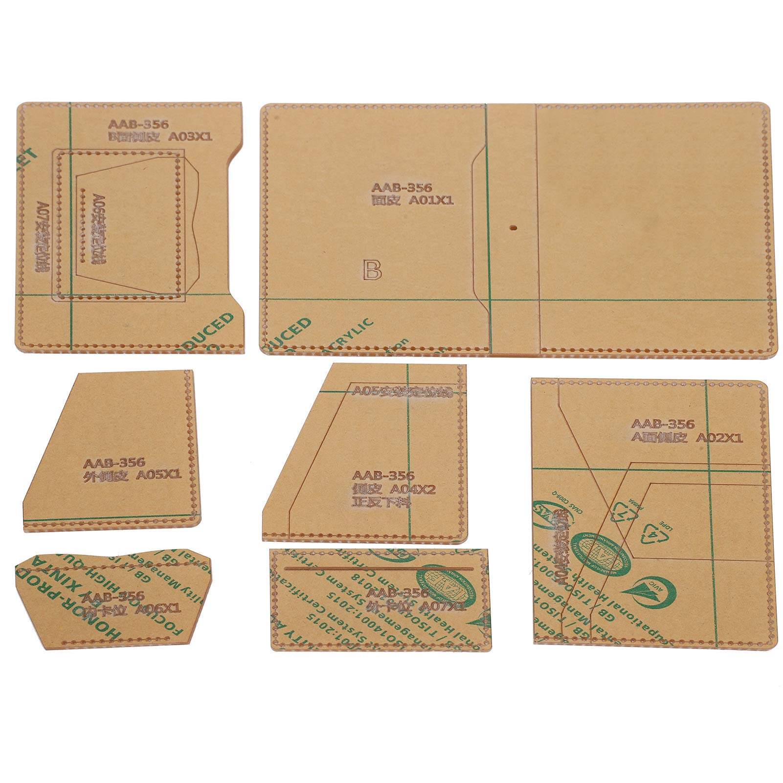 7Pcs Leather Acrylic Template DIY Craft Wallet Pattern Stencil Tools - Professional Acrylic Mold for Leather Crafting, Quilting, Sewing, Bag Making & DIY Leatherworking Projects