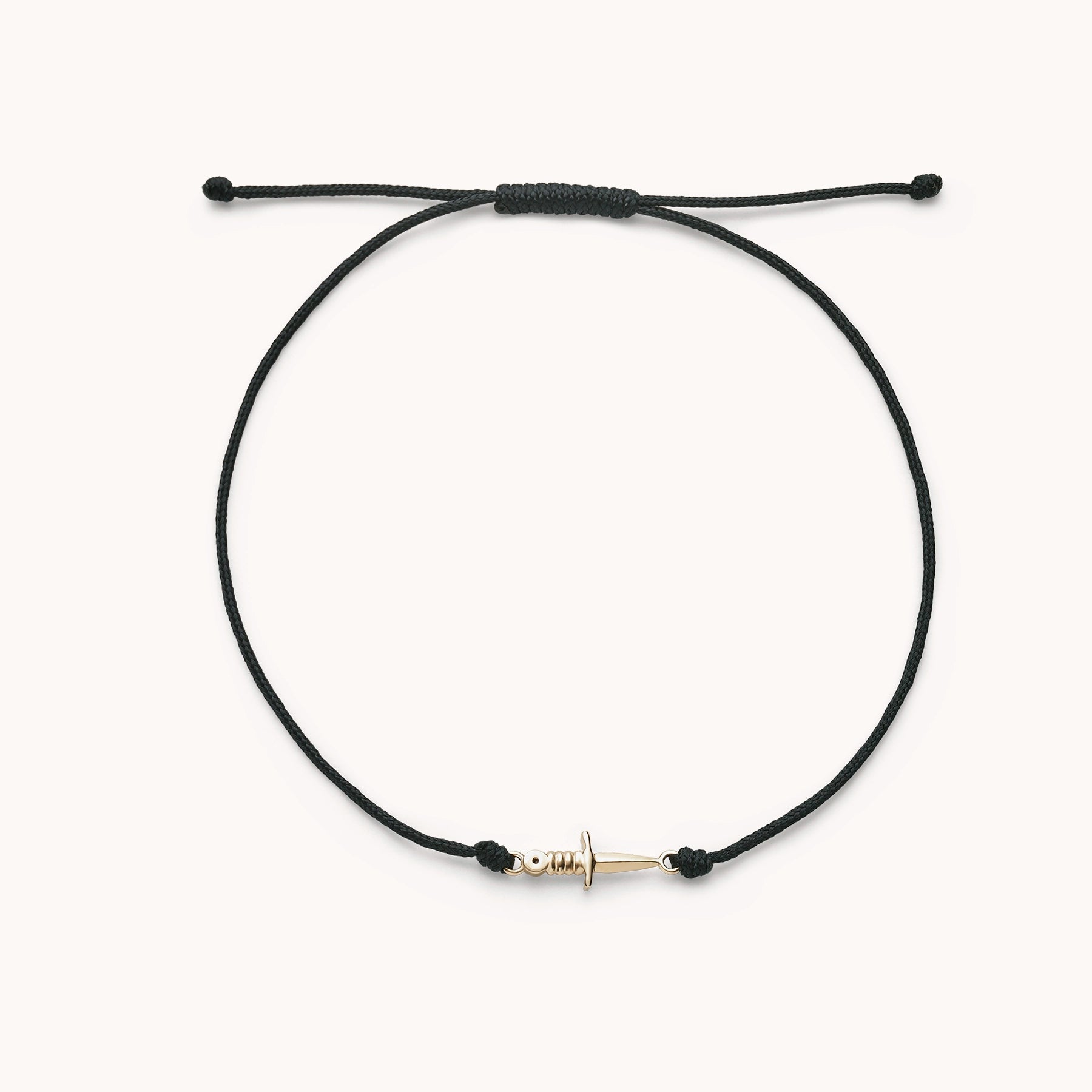 10K Yellow Gold Dagger Contemplation Cord Bracelet - Black Adjustable Rope for Men & Women - Spiritual Jewelry for Meditation, Yoga & Everyday Wear