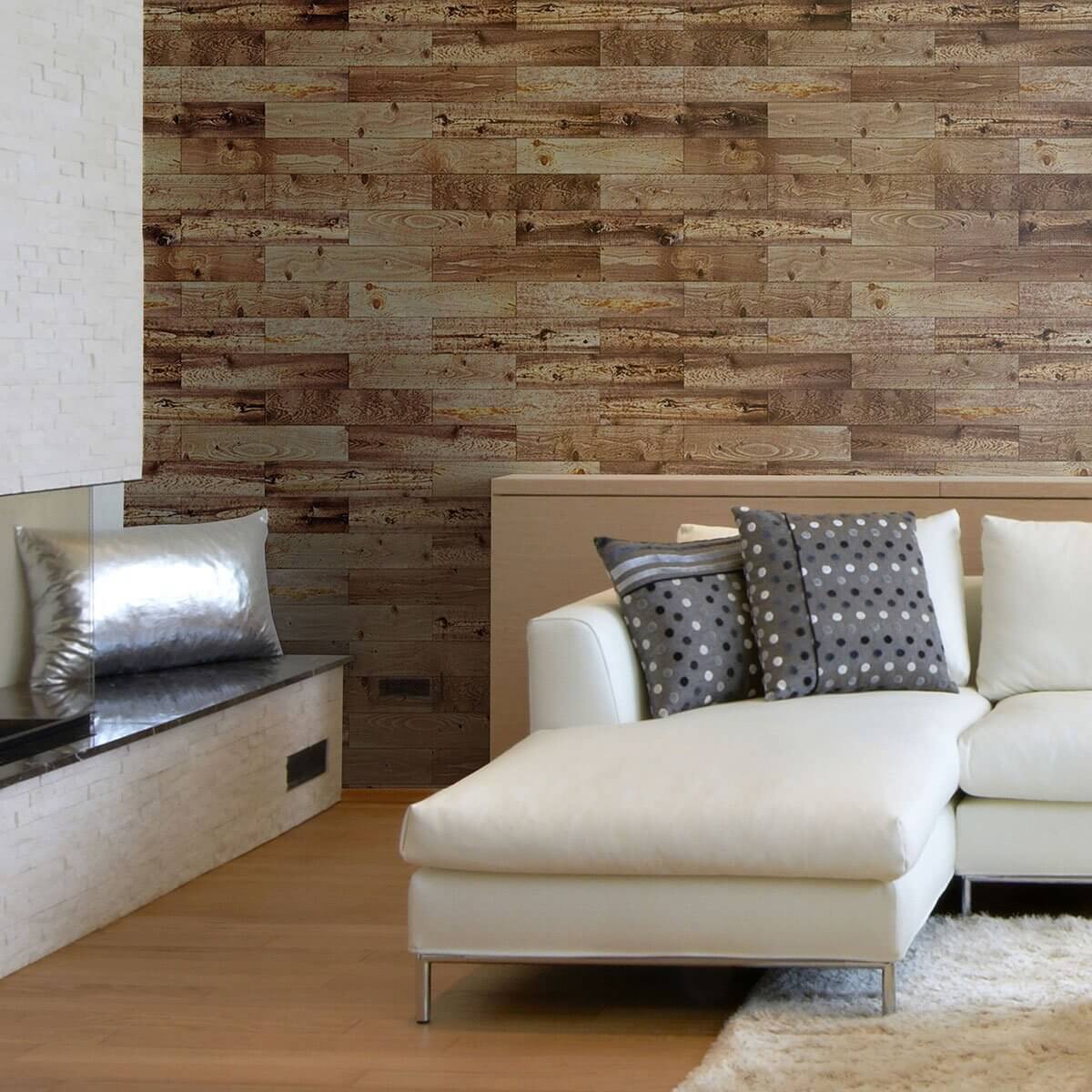 Brown Faux Wood Peel and Stick Removable Wallpaper - Self-Adhesive Vinyl Wall Covering for Bedroom, Living Room, Kitchen Decor - Easy to Install & Remove