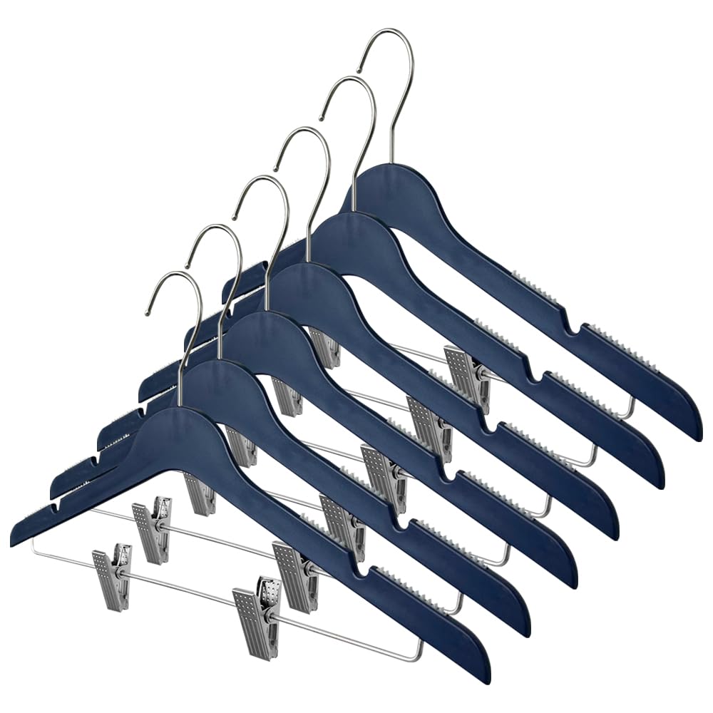 Slim Plastic Hangers with Clips - Space Saving Clothes Hangers for Blouses, Shirts & Pants - 36 Pack Navy Blue - Perfect for Closet Organization & Travel