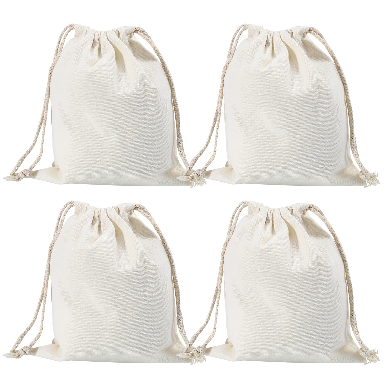 HEMOTON 4-Pack 8x10 Inch Cotton Drawstring Bags - Reusable Canvas Muslin Pouches for Organizing, Storage, Crafts & Party Favors | Perfect for Jewelry, Gifts, Travel & Home Organization