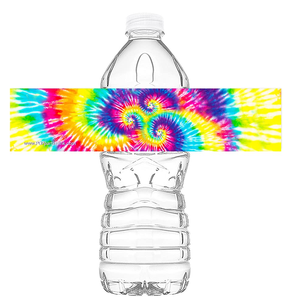 Tie Dye Waterproof Bottle Labels - 20 Pack Reusable Name Tags for Kids Party, Birthday, School Events - Colorful Rainbow Design for Water Bottles, Cups, and Drink Containers - Perfect for Tie Dye Themed Parties, Summer Camps, and Classroom Activities