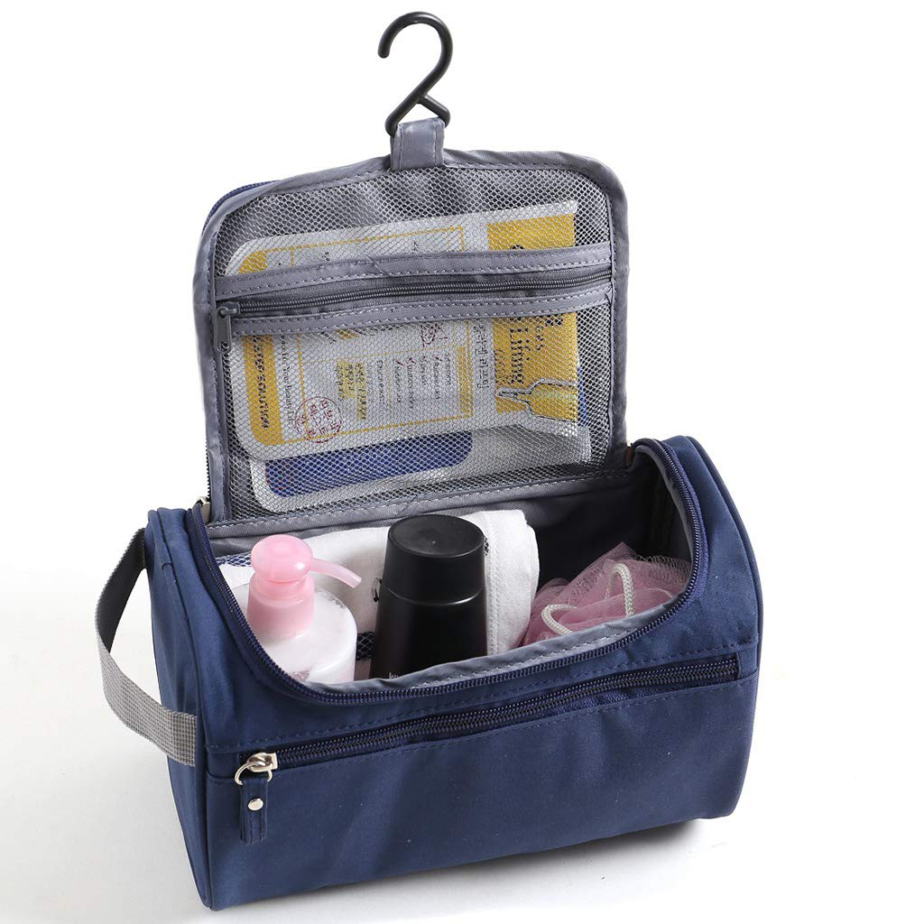Waterproof Makeup Bag for Travel - Navy Blue Cosmetic Organizer with Multiple Pockets | Perfect for Toiletries Storage, Gym Essentials & Weekend Getaways
