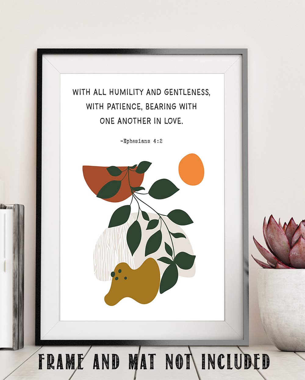 TJ Originals - Be Kind & Compassionate Bible Verse Wall Art Print - Ephesians 4:32 Scripture Decor with Orange Flowers - Christian Home & Office Decor for Women - Religious Gift Ideas - Perfect for Bedroom, Living Room & Church Decor (Floral Boho Style)
