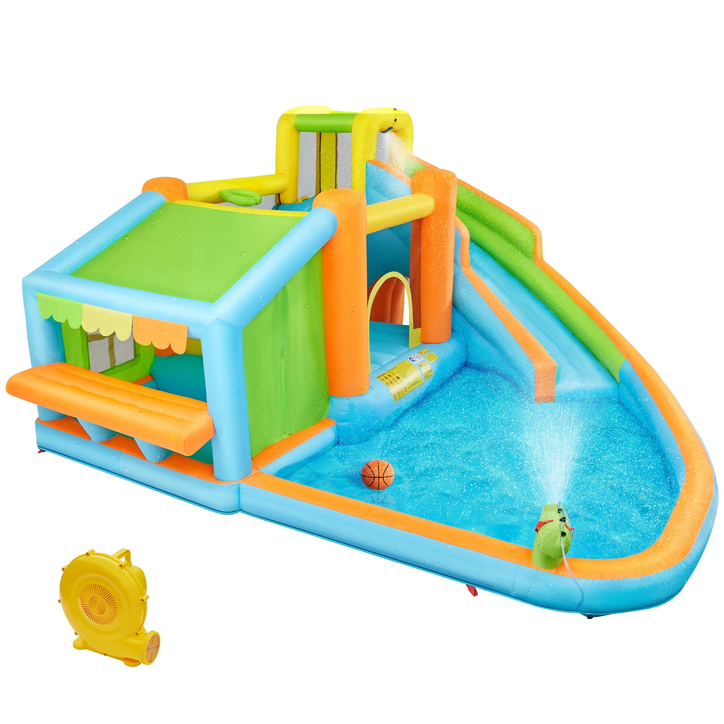 Yaheetech Inflatable Bounce House for Kids Ages 3-10 - Water Bouncer Castle with Splash Pool, Toy Market Stand, Slide & Climbing Wall | Includes 520W Blower & Storage Bag | Perfect for Outdoor Backyard Parties, Birthday Celebrations & Summer Water Play