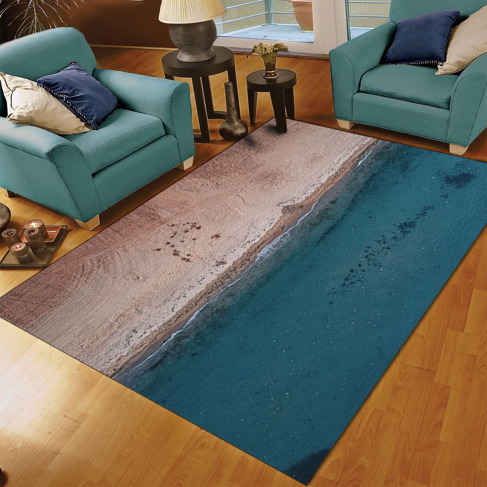 5x8ft Modern Minimalist Beach Ocean Landscape Area Rug - Soft, Breathable & Durable for Living Room, Bedroom | Coastal Decor, Boho Chic Home Accent