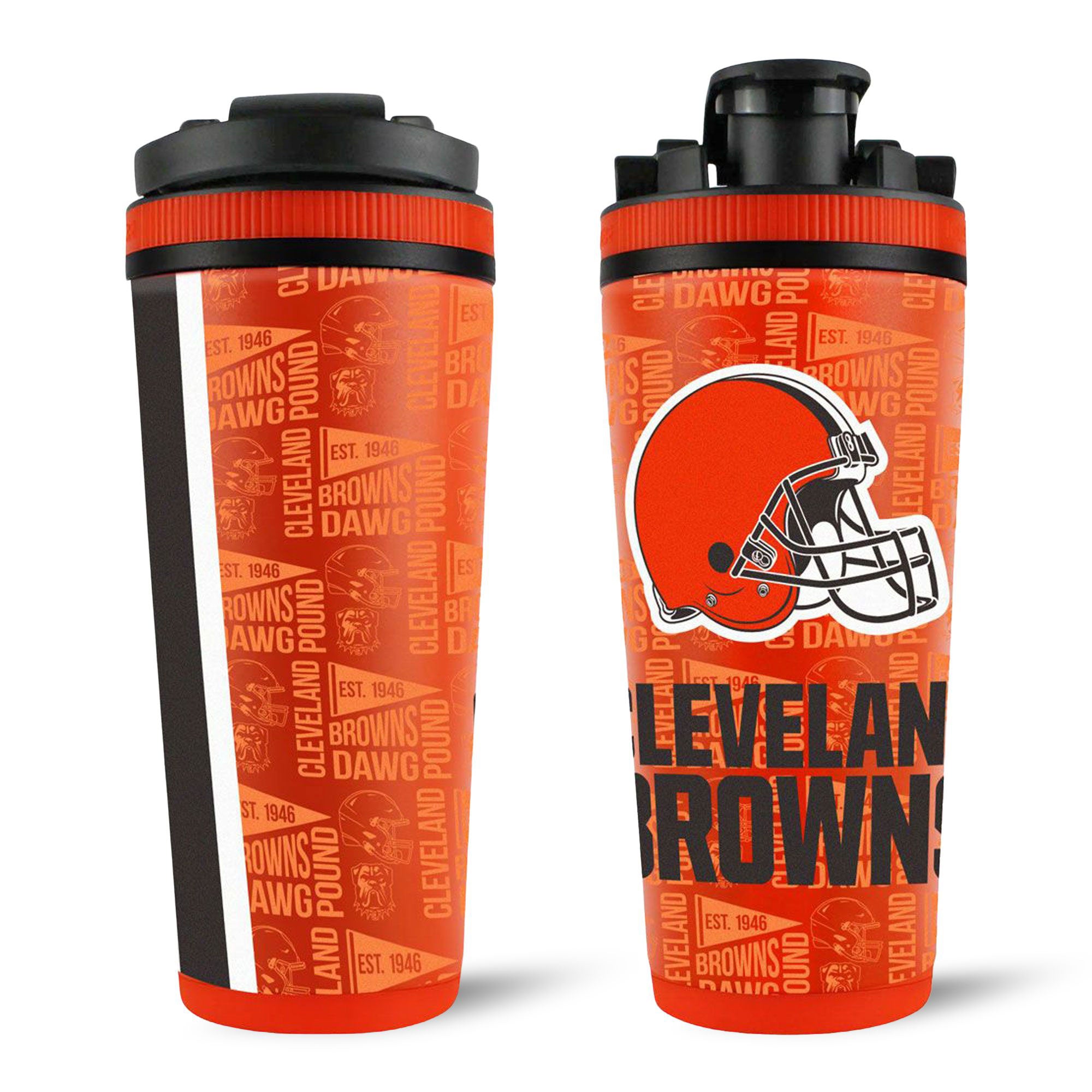 Official Cleveland Browns 4D Insulated Stainless Steel Water Bottle - Leakproof Sports Shaker for Gym, Workouts & Tailgating