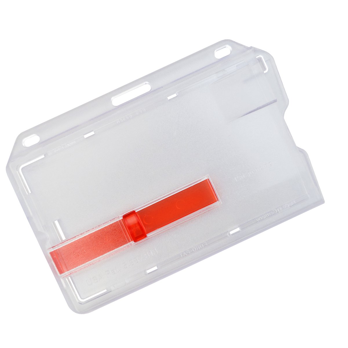 100 Pack Heavy Duty Clear Plastic Horizontal Badge Holders with Red Extractor Tab - Secure ID Card Protector Case for Credit Card Size Badges | Perfect for Conferences, Events & Workplace Security Access