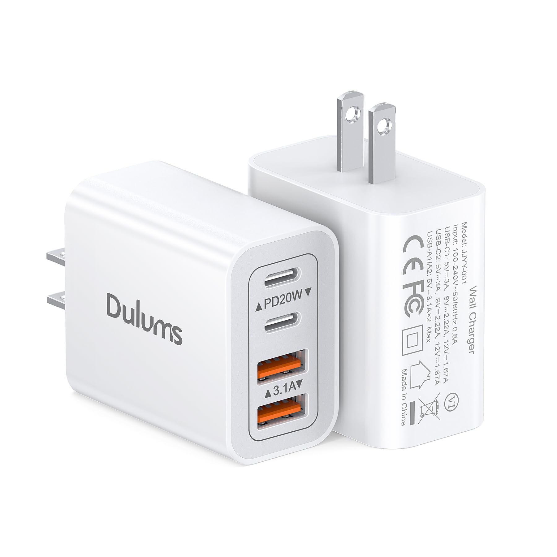 40W USB C Fast Charger Cube 2-Pack - 4-Port PD QC Wall Charger Block for iPhone 16/15/14/13/12/11 Pro Max/XS/XR/8/7, Samsung Galaxy, iPad, Tablets & Smartphones - Compact Travel Charging Station for Home, Office & Car