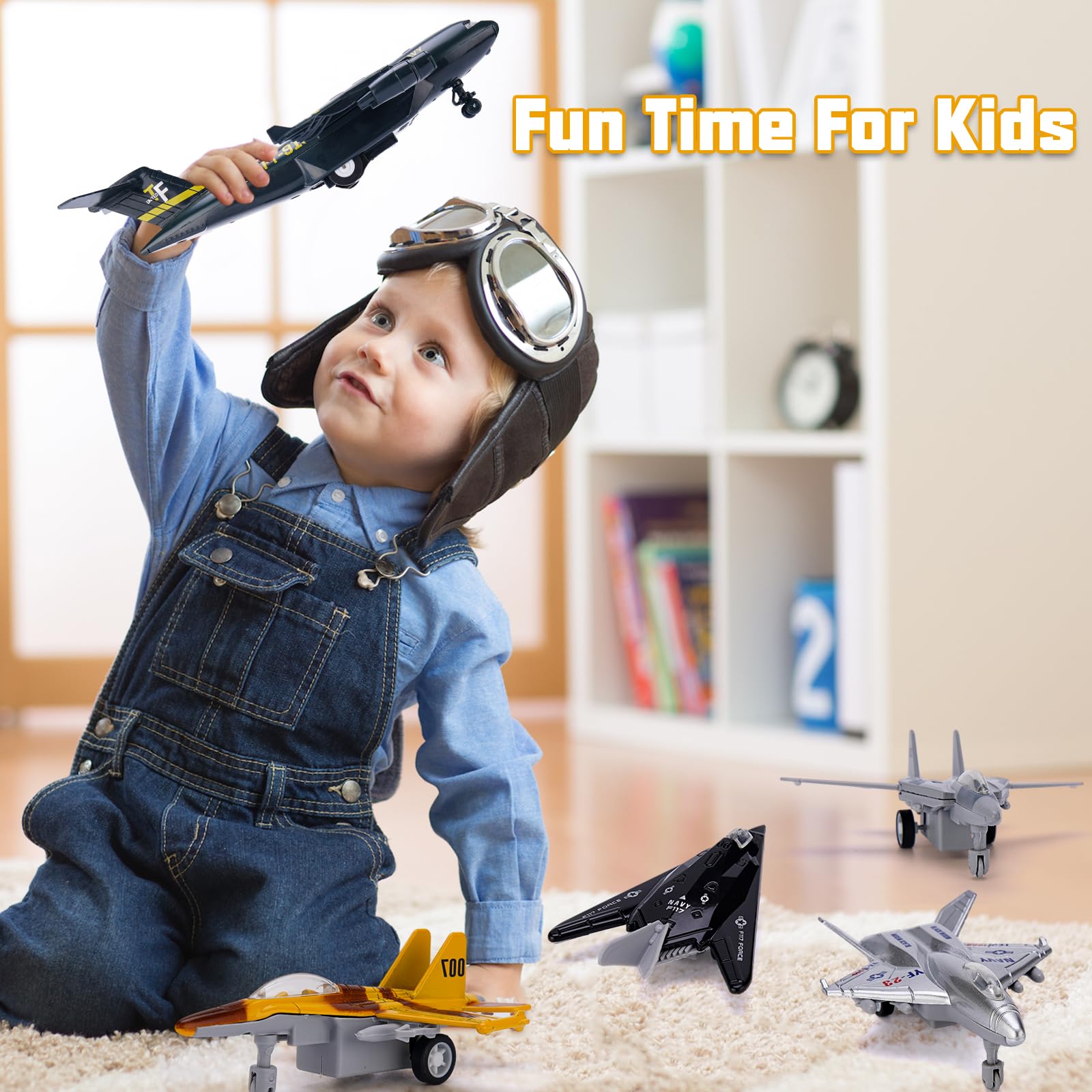 5-Pack Military Fighter Jet Toy Set with Lights & Sounds - Die-Cast Metal Pull Back Airplane Toys for Kids Ages 3+, Perfect for Pretend Play, Birthday Gifts & STEM Learning (Army, Navy, Air Force Models)