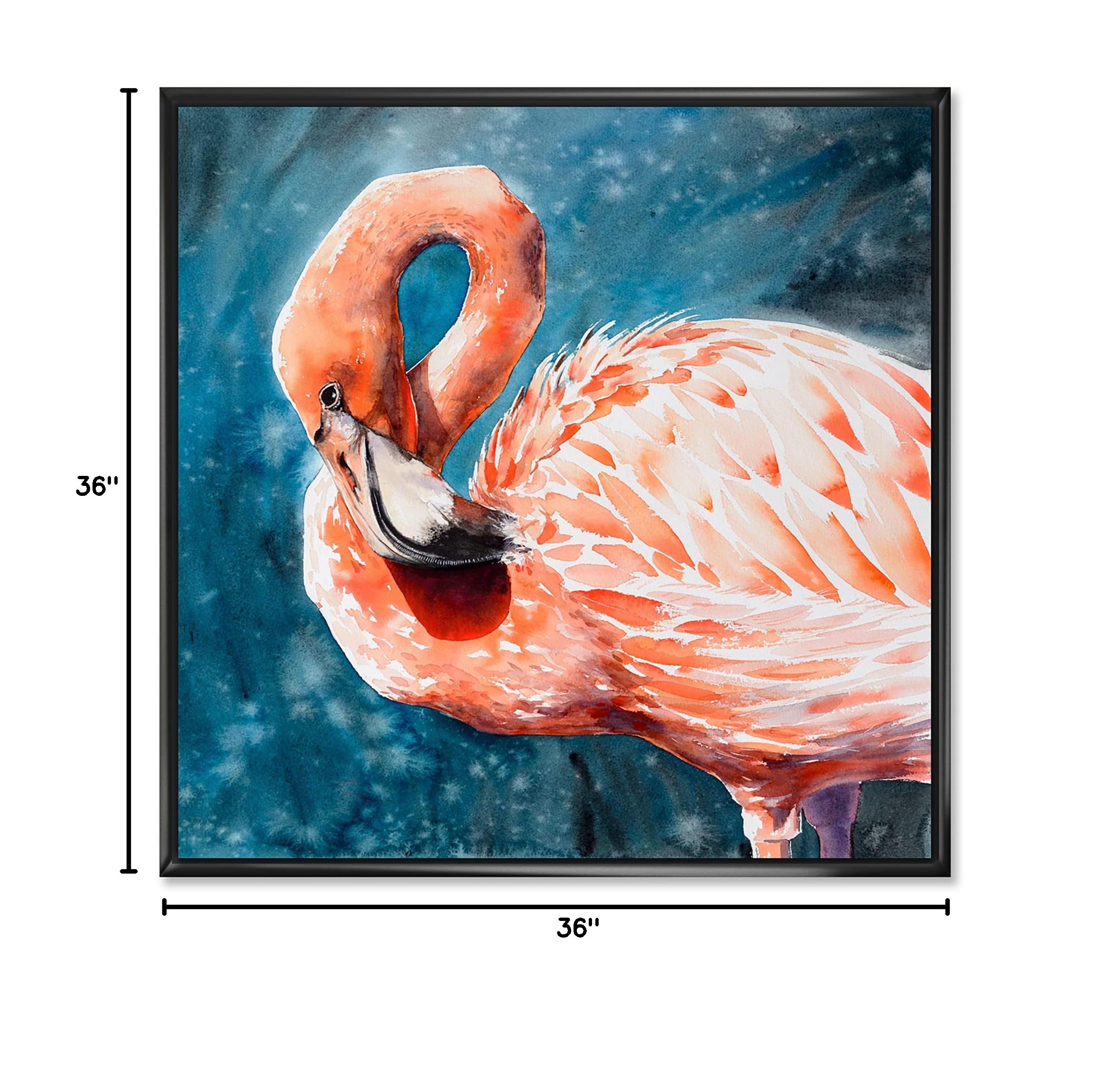 DesignQ Pink Flamingos In Blue Water II - Framed Canvas Wall Art Print for Farmhouse Decor | Perfect for Living Room, Bedroom & Office Wall Decor