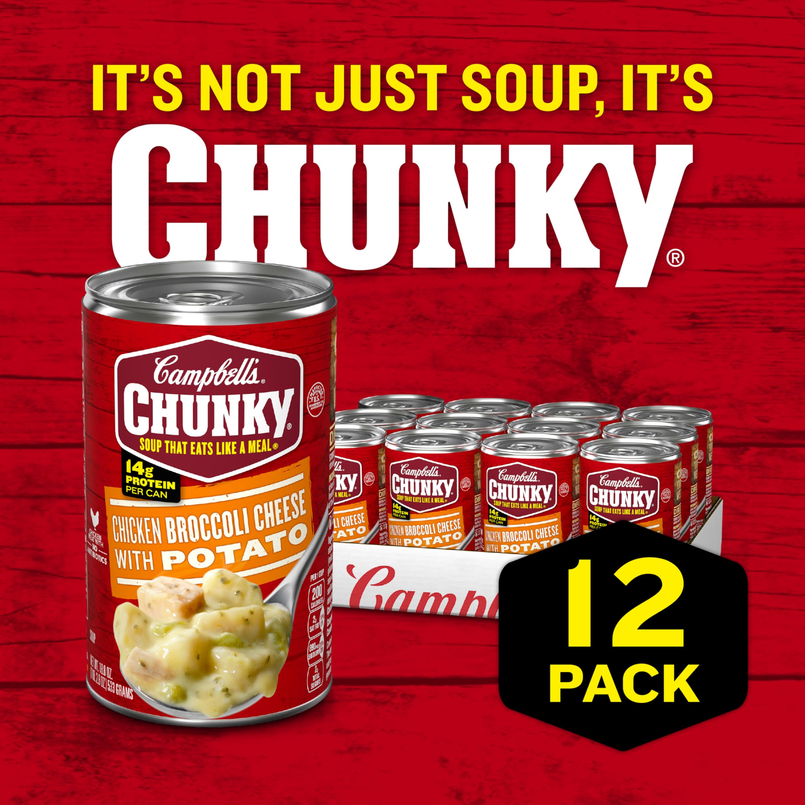Campbell's Chunky Chicken Broccoli Cheese Soup - 18.8 Oz Cans (Pack of 12) | Hearty & Comforting Meal for Family Dinners, Office Lunches & Quick Snacks