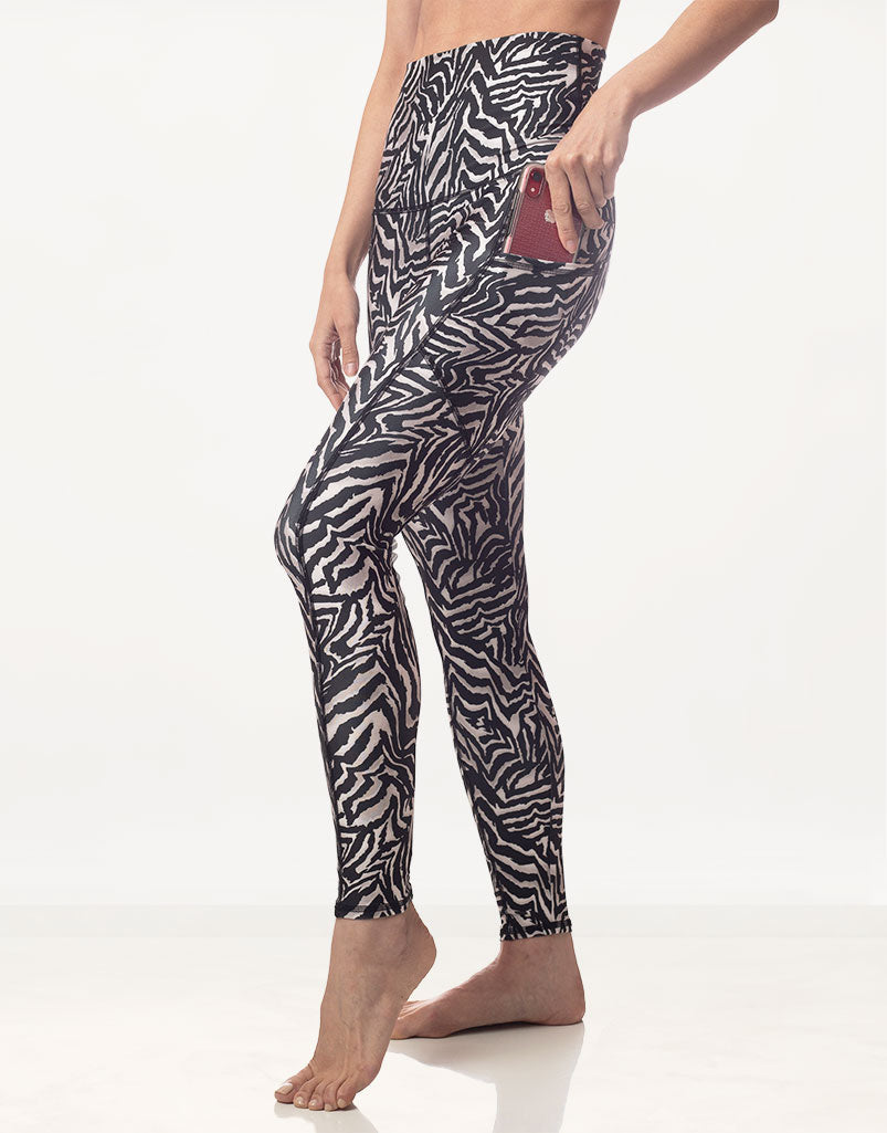 Zebra Print High Waist Pocket Leggings for Women - Soft Stretchy Yoga Pants with Side Pockets, Perfect for Workouts, Running, Lounge & Travel