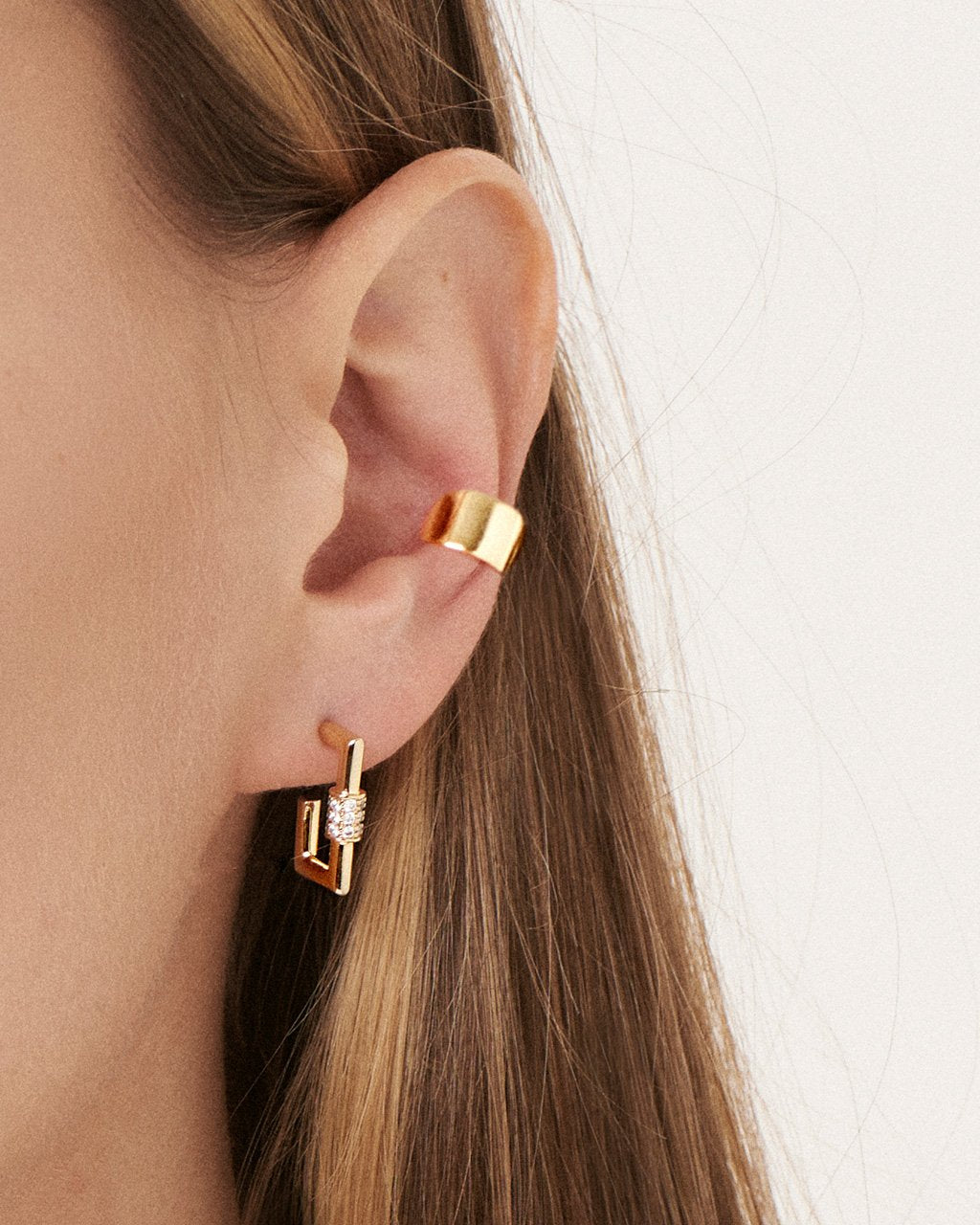 CZ Stud Square Carabiner Clip Huggie Hoops - Trendy Earrings for Women, Girls | Everyday Wear, Party, Gift, Fashion Accessory