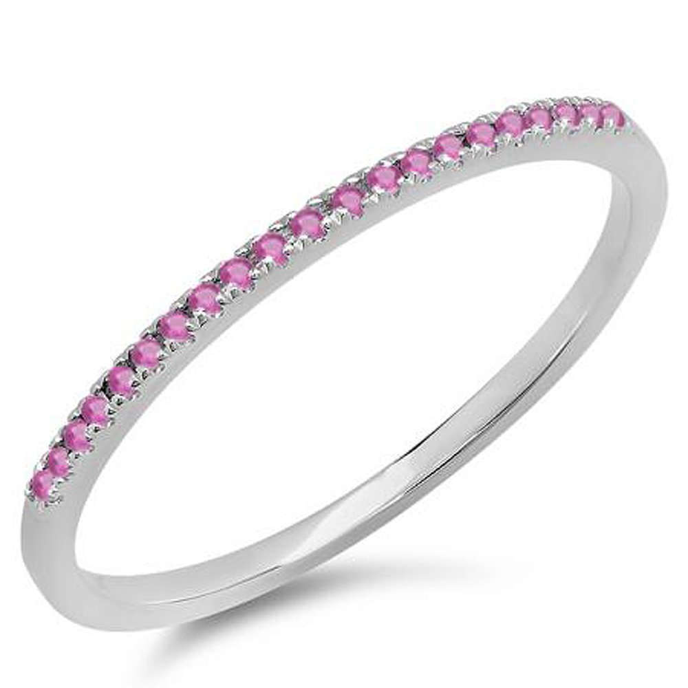 Dazzlingrock 14K White Gold 0.08ct Pink Sapphire Stackable Ring for Women - Elegant Anniversary & Wedding Band, Perfect for Stacking, Gift Giving and Special Occasions