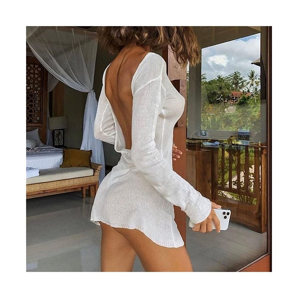 Sexy Backless Bodycon Dress for Women - Summer Casual Holiday Beach Dress, Solid White Mini Dress - Perfect for Vacations, Parties & Date Nights (Size: Small)