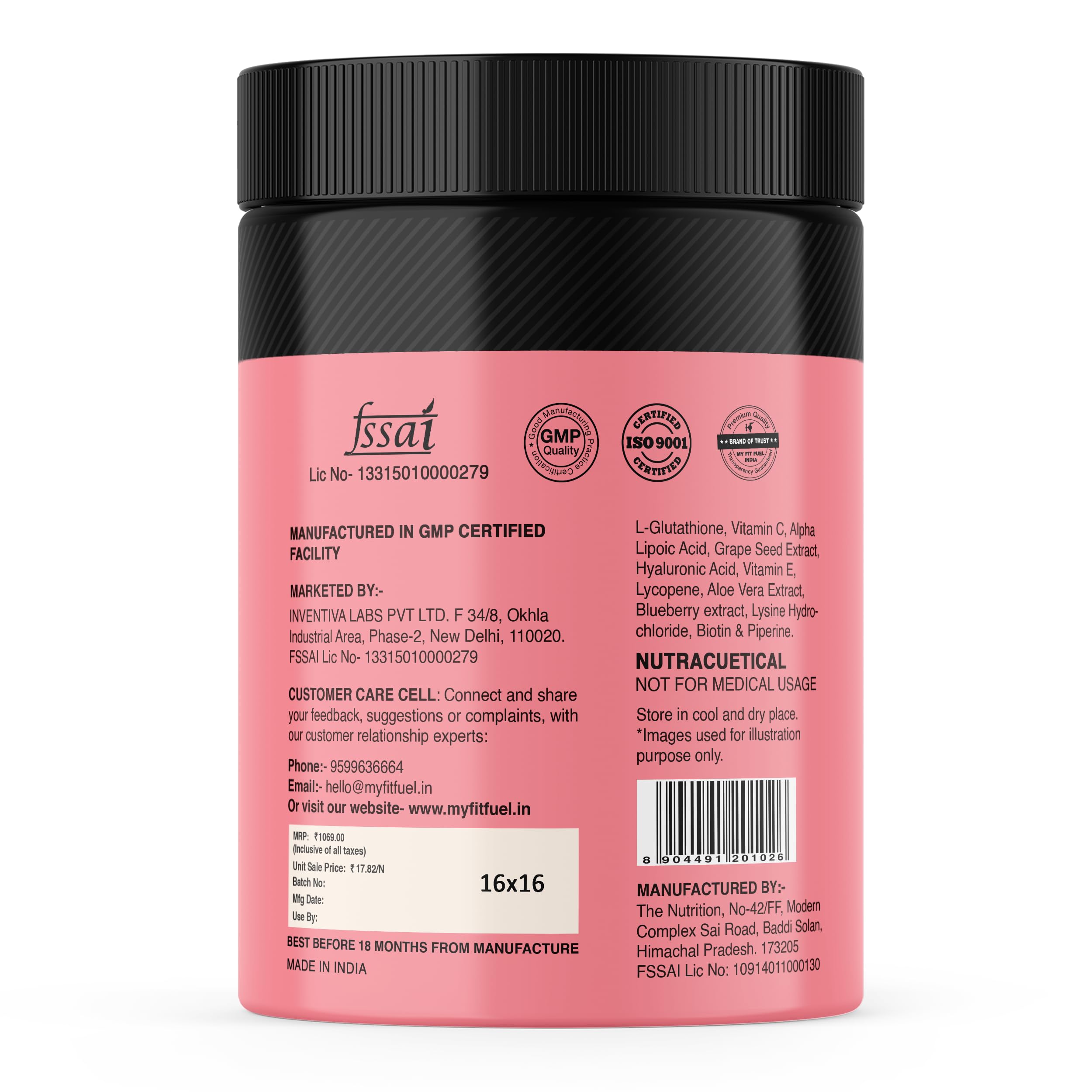 MyFitFuel Skin Beauty Glutathione 120 Capsules - Lycopene, Vitamin C & E, Hyaluronic Acid, Biotin Supplement for Hydrated, Brightening & Radiant Skin - Reduces Melanin for Glowing Complexion - Perfect for Daily Skincare Routine for Men & Women