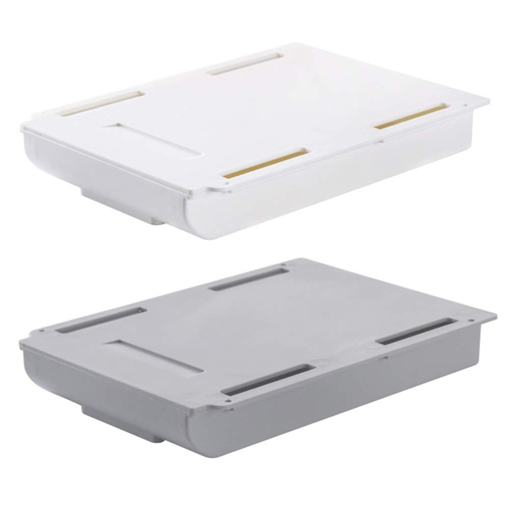 Cabilock 2-Piece Hidden Desk Drawer Organizer - Pop-Up Pencil Storage Tray for Office & School - White & Grey Set | Perfect for Organizing Pens, Pencils & Small Supplies on Work Desks & Study Tables