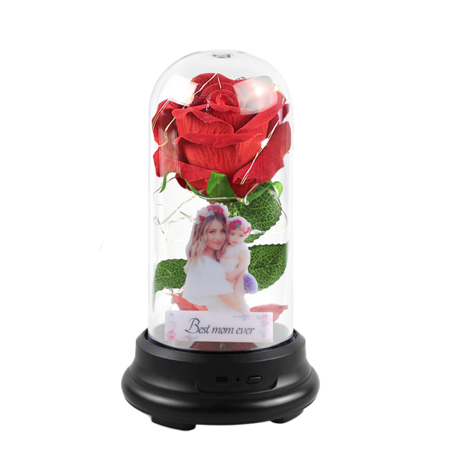 Personalized Photo Eternal Rose Night Light - Custom LED Rose in Glass Dome with Picture, Romantic Bedroom Decor for Valentine's Day, Christmas, Anniversary - Perfect Gift for Wife, Girlfriend, Mom (Home Decor, Wedding Present, Birthday Surprise)