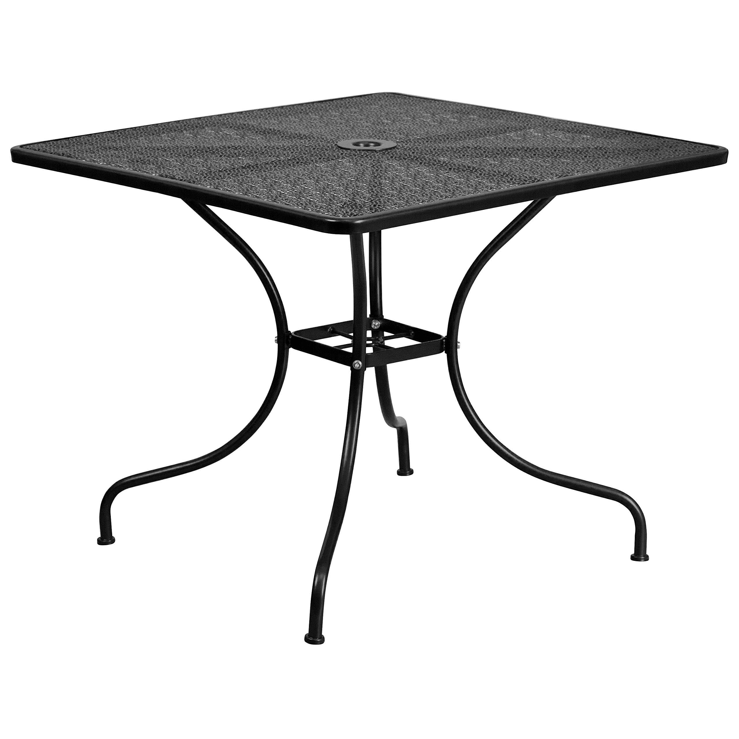 EMMA + OLIVER 35.5 Inch Square Black Outdoor Patio Dining Table Set with 4 Chairs - Heavy Duty Commercial Grade Metal Furniture for Restaurant, Cafe, Garden & Backyard