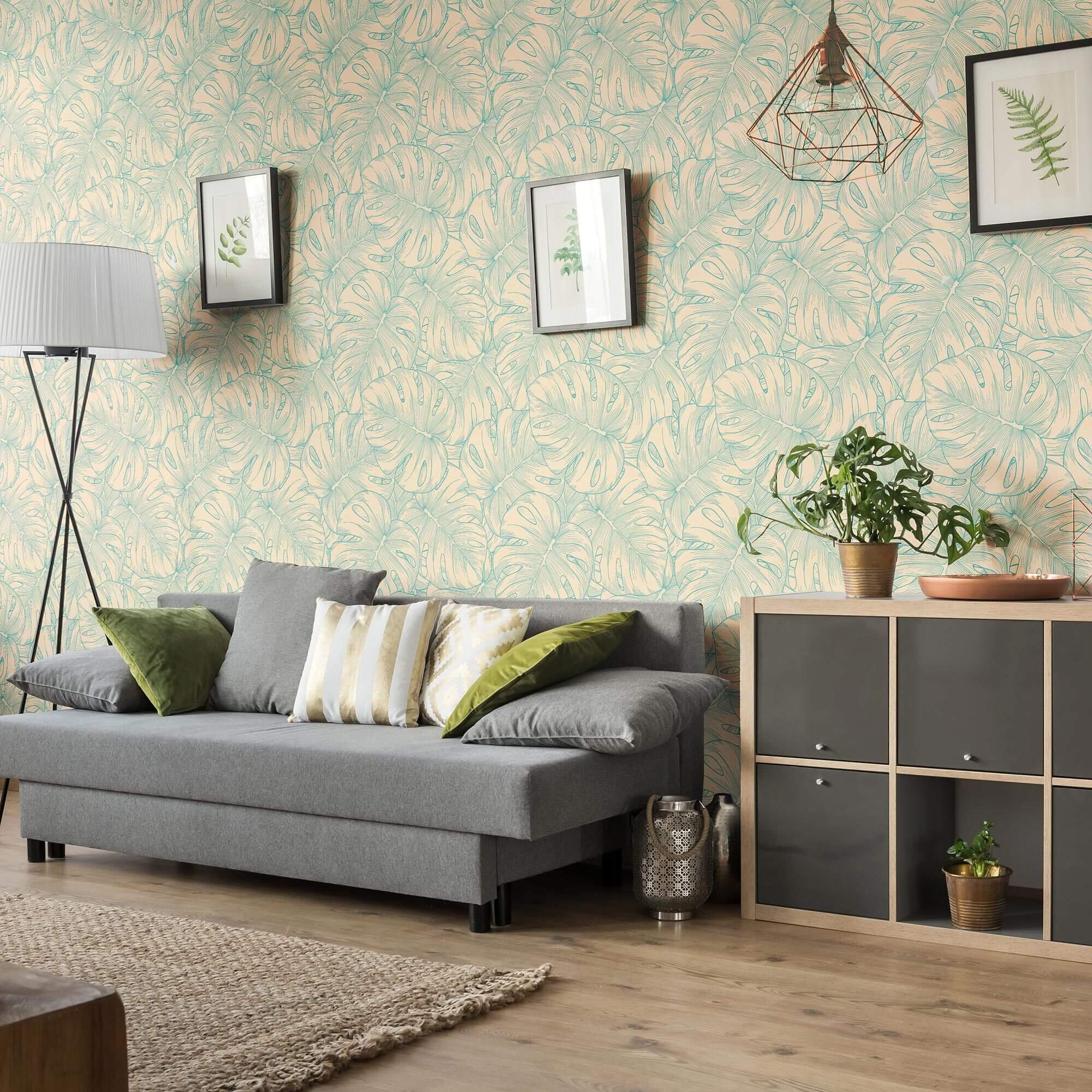 Blue and Beige Floral Peel and Stick Removable Wallpaper - Self-Adhesive Decorative Wall Covering for Bedroom, Living Room, Nursery & Home Decor