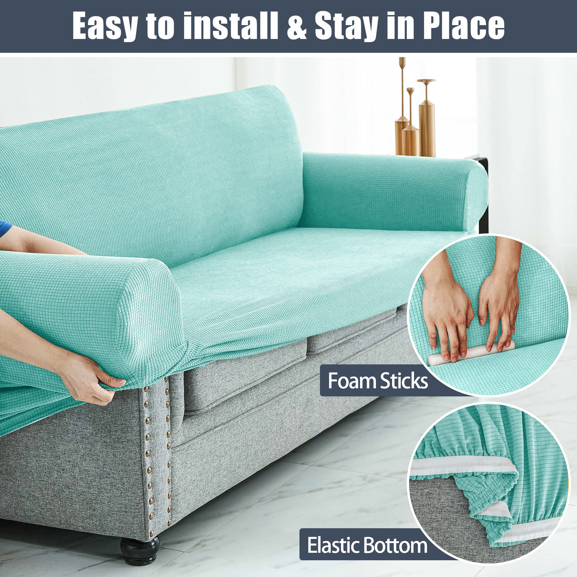 Waterproof Stretch Sofa Slipcover - Soft Elastic Furniture Protector for Couches, Kids & Pets (Aqua, Small) | Perfect for Living Room, Family Gatherings & Pet-Friendly Homes