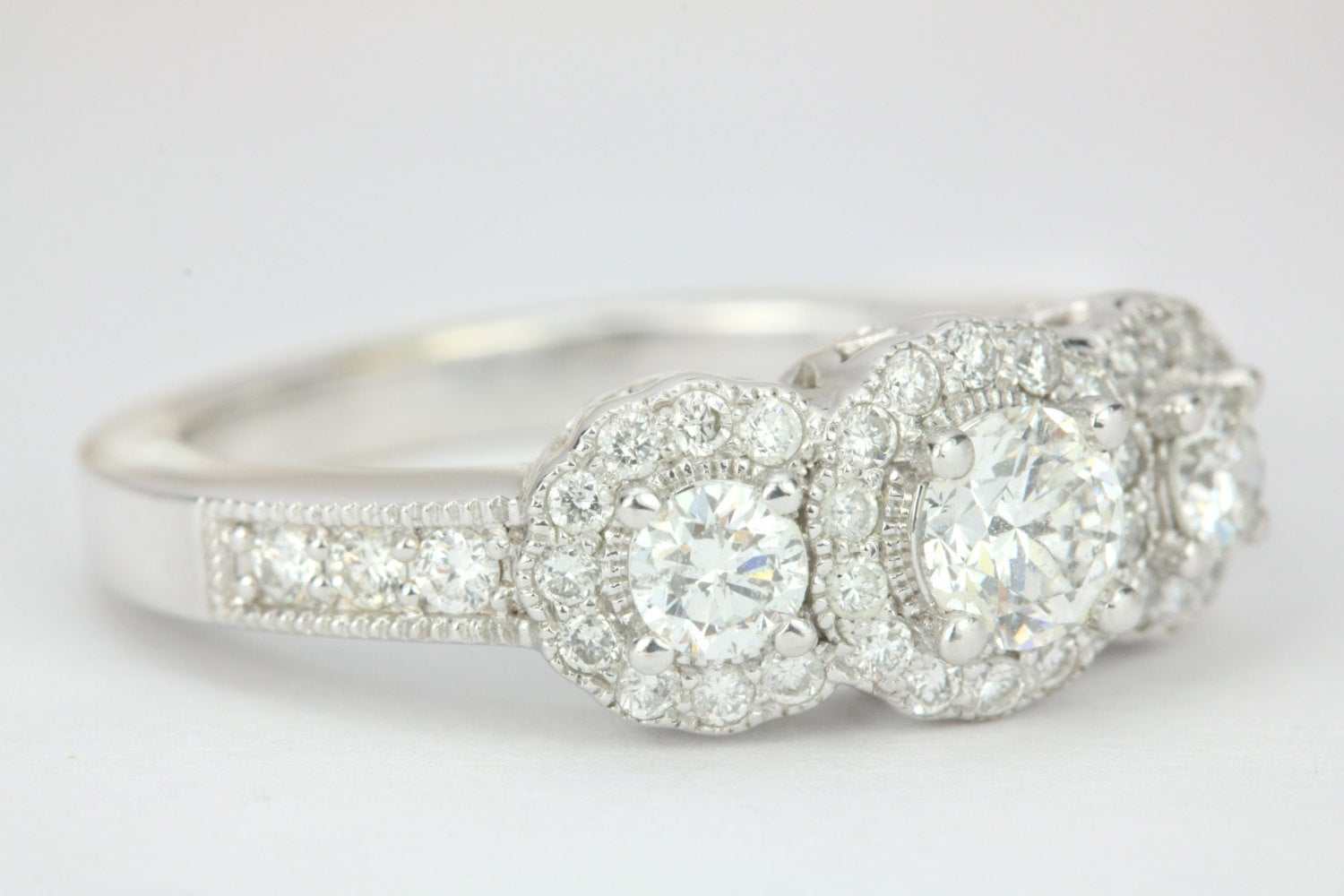 1.46tcw Scalloped Diamond Halo Engagement Ring 14K White Gold - Elegant Wedding Band, Anniversary Gift for Her, Perfect for Proposals & Special Occasions