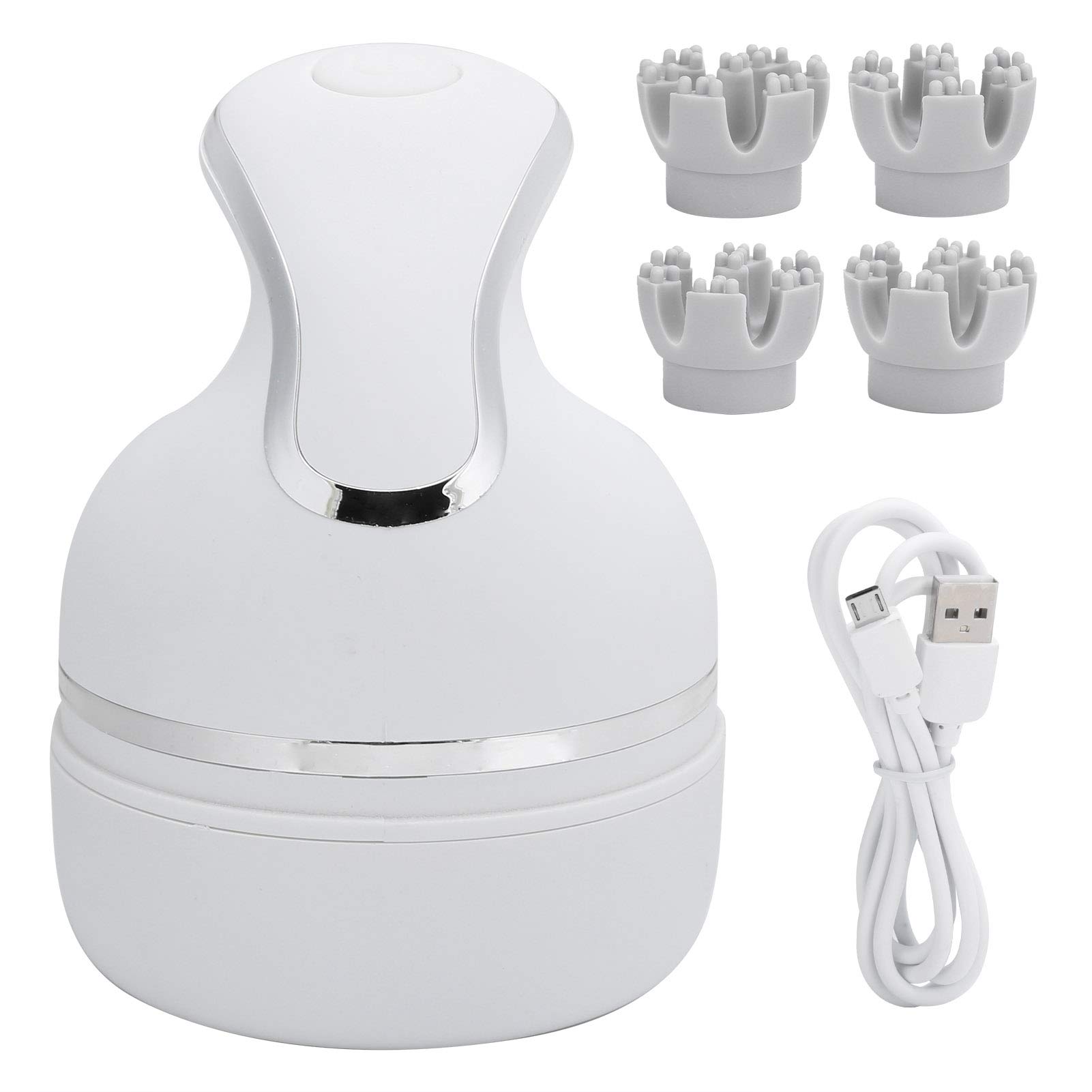 Electric Scalp Massager with 4 Heads - 3 Speed Rechargeable Handheld Head Massager for Relaxation, Stress Relief & Improved Blood Circulation | Perfect for Home, Office & Travel Use