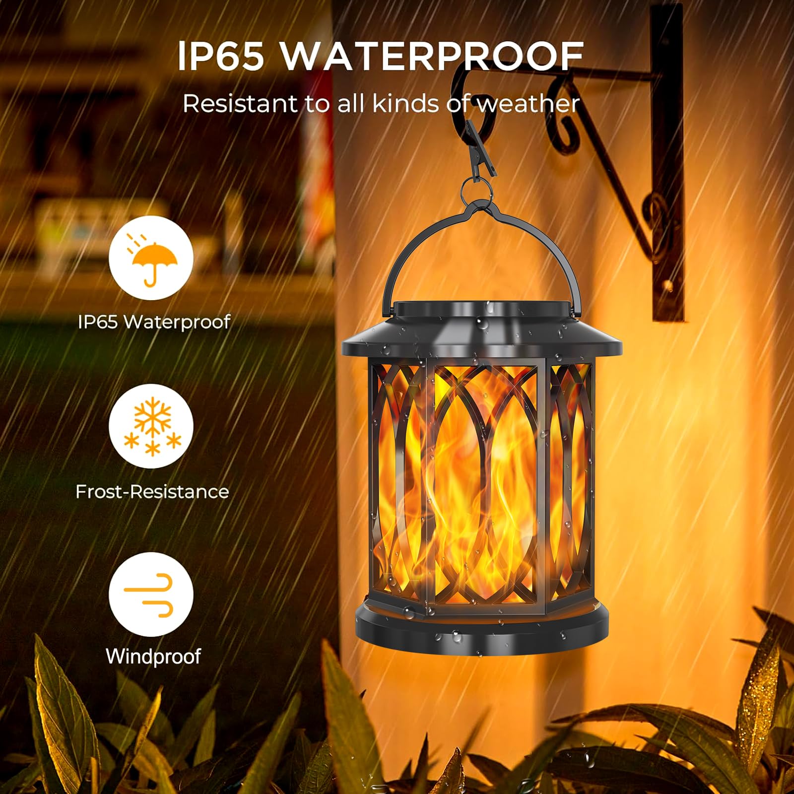 Flickering Solar Lanterns Outdoor Waterproof - 2 Pack Hanging Solar Lights for Garden, Patio, Yard, Porch & Tabletop Decor | Perfect for Camping, BBQ Parties & Romantic Ambience