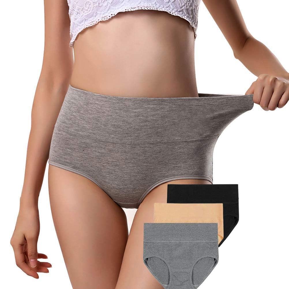 ANNYISON Women's Cotton High Waist Underwear - Soft Breathable Solid Color Briefs Panties for Everyday Comfort & Lounge Wear