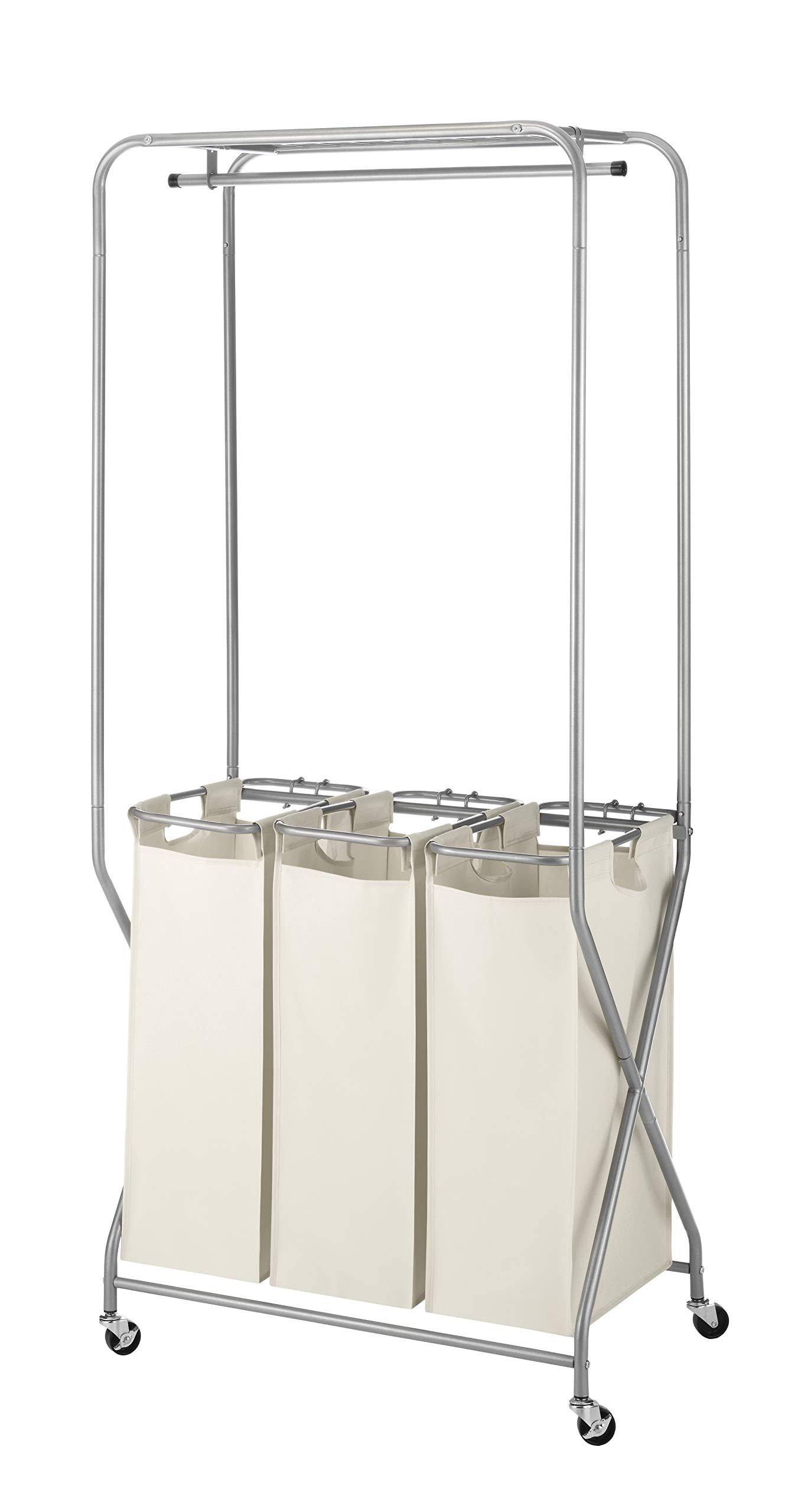Whitmor Garment Rack with Removable Bags - Tan, Triple Sorter Laundry Center for Clothes Organization | Perfect for Bedroom, Closet & Laundry Room Storage