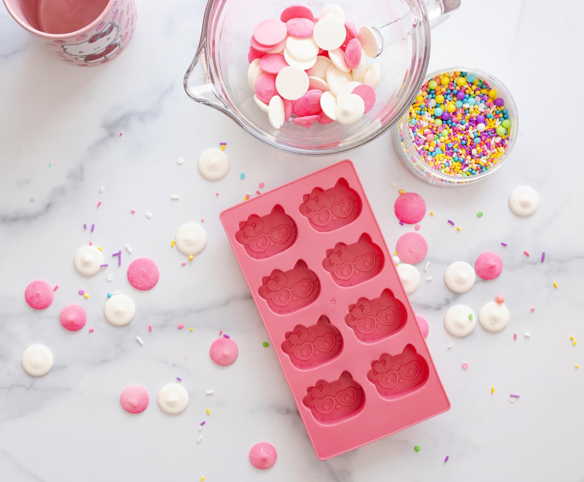 Sanrio Hello Kitty Hearts Flexible Silicone Ice Cube Tray - Cute Character-Shaped Ice Molds for Drinks | Reusable Freezer Safe Silicone Mold Makes 8 Adorable Ice Cubes | Perfect for Cocktails, Lemonade & Summer Parties