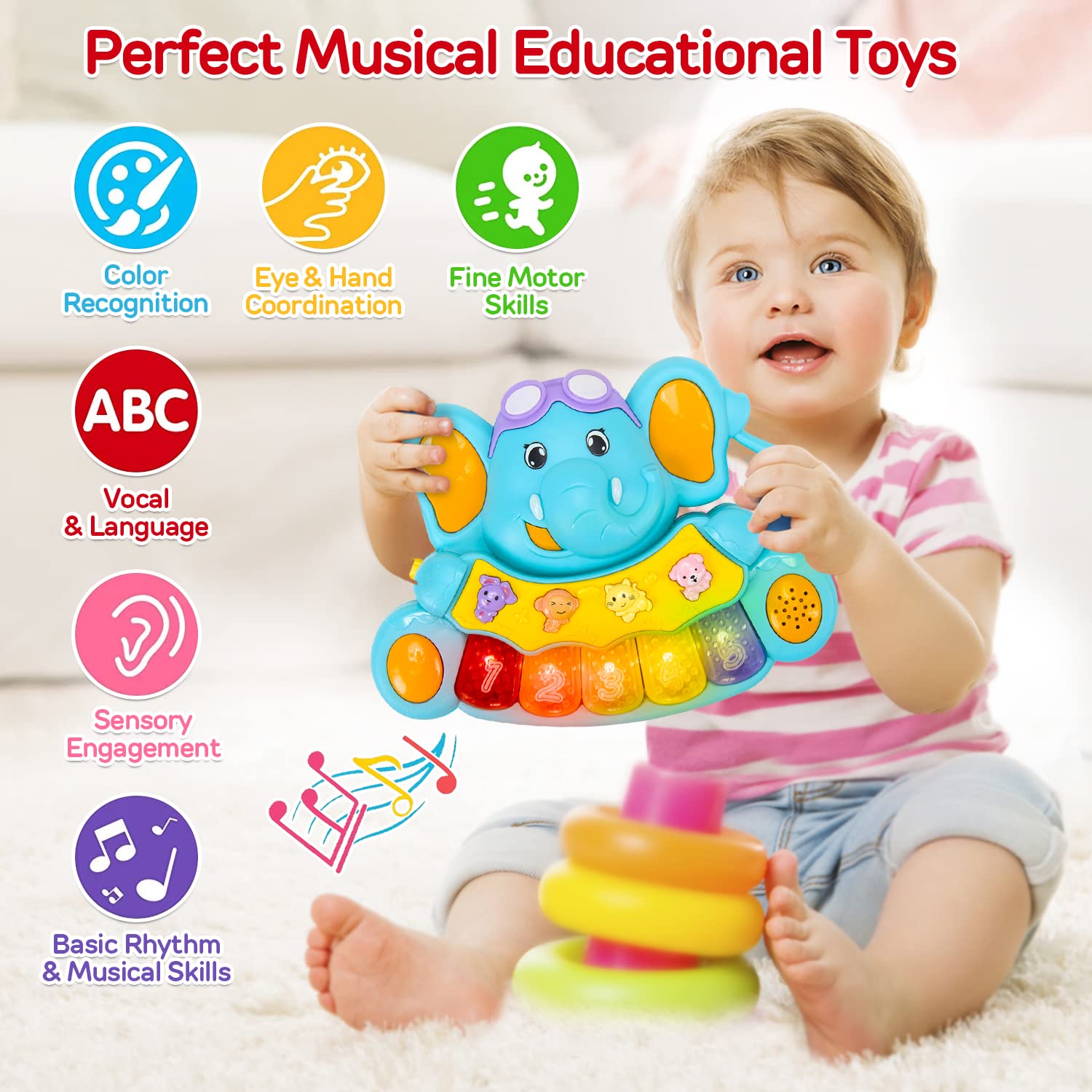 STEAM Life Baby Piano Toy - Musical Learning Keyboard for Infants 6-18 Months | Early Educational Toy for Boys & Girls | Perfect Birthday & Christmas Gift for 1 Year Olds | Great for Sensory Development & Early Music Exploration