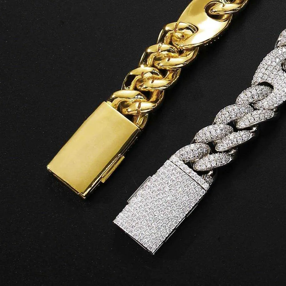 14K Gold Plated Moissanite Cuban Link Chain Necklace for Men & Women | Iced Out Hip Hop Jewelry | Perfect for Parties, Weddings & Everyday Wear