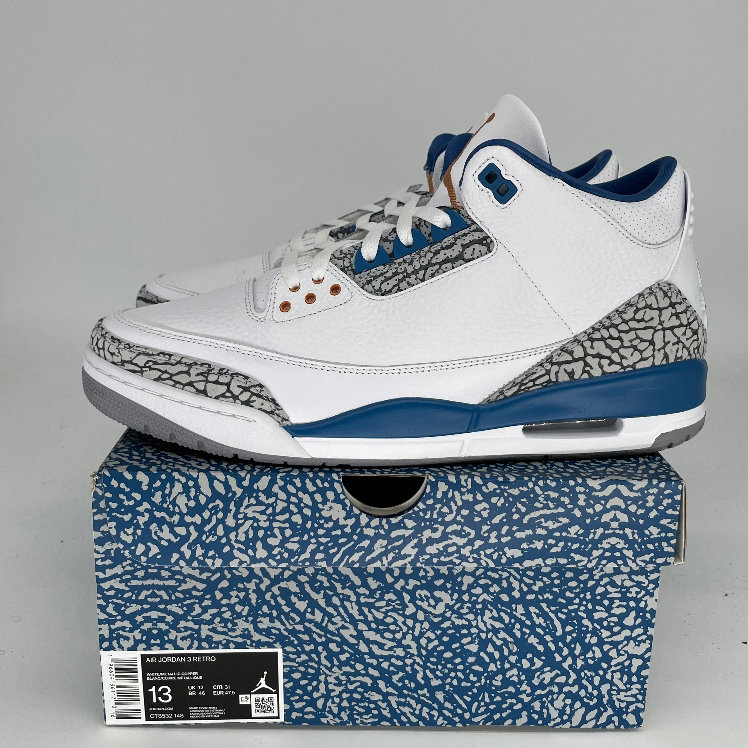 AIR JORDAN 3 WIZARDS Basketball Shoes Men's Size 13 Retro Sneakers CT8532-148 - Perfect for Streetwear, Casual Outfits & Basketball Games
